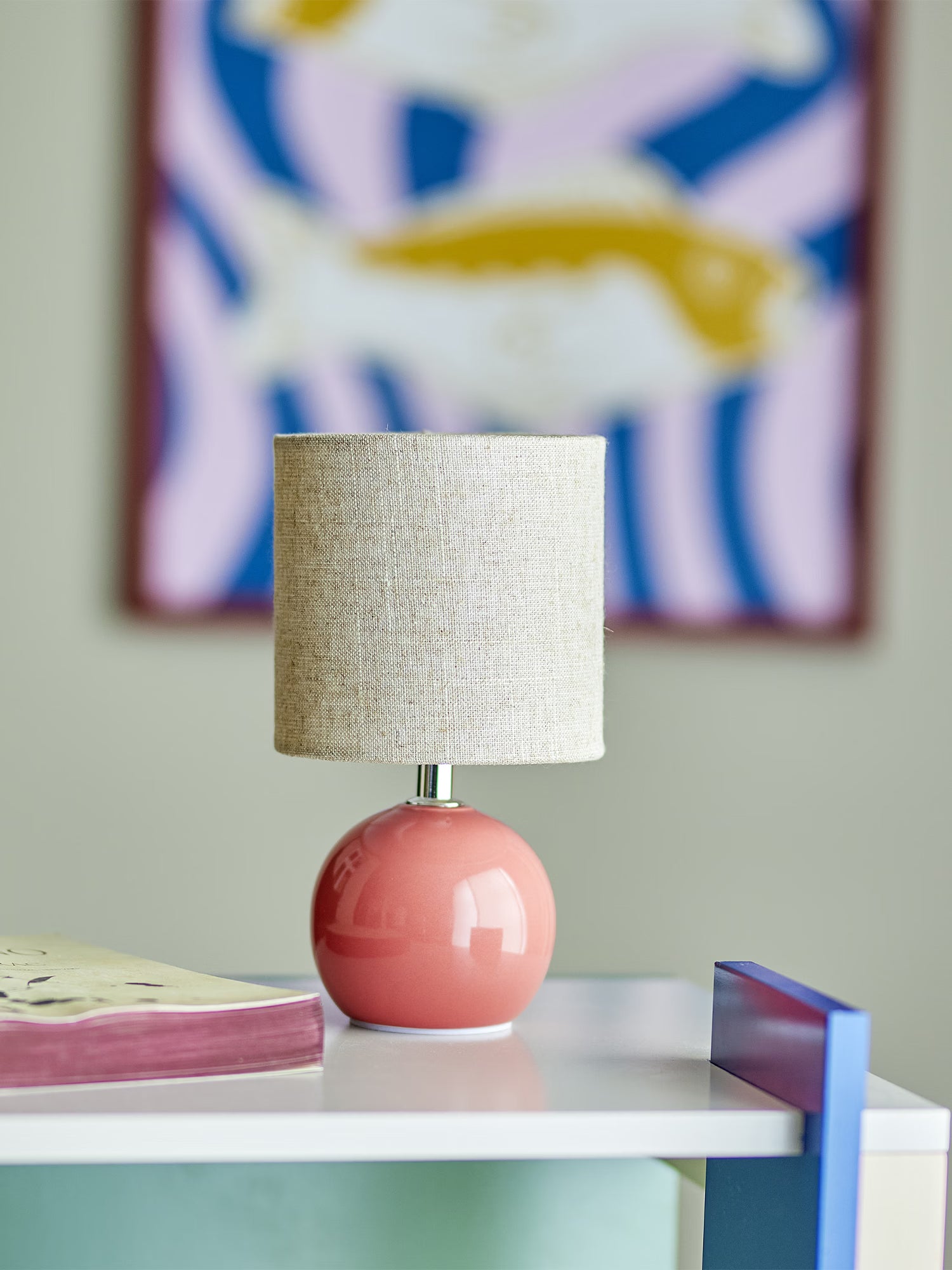 Valdis Lampe de table en grès rose avec abat-jour en lin