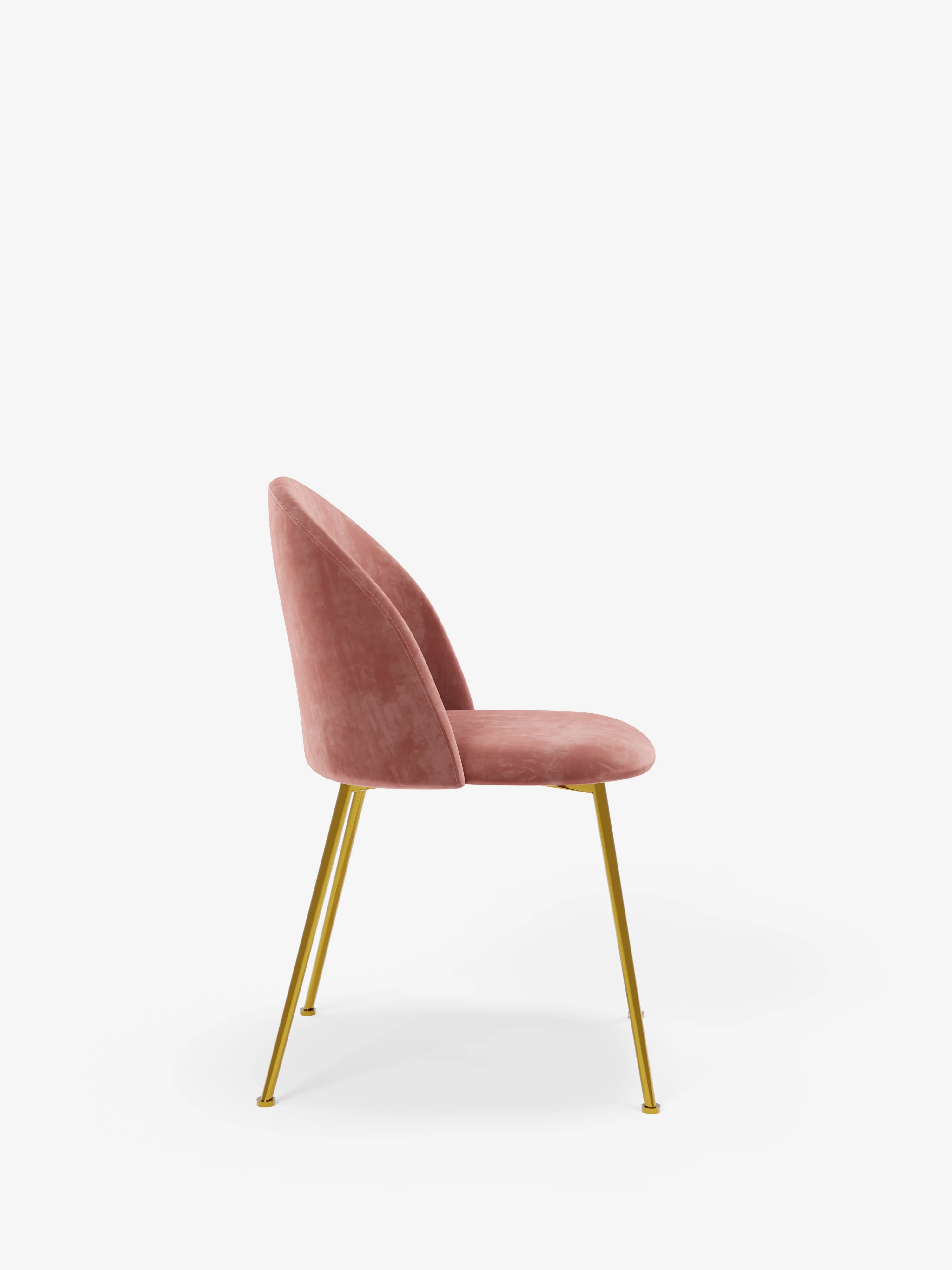 Venezia silla de terciopelo rosa empolvado con patas de metal dorado