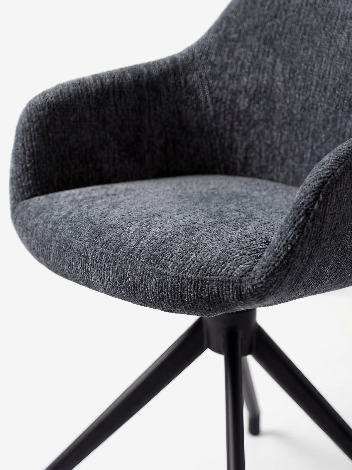 Vico upholstered chair in soft-touch blue chenille fabric with black metal legs
