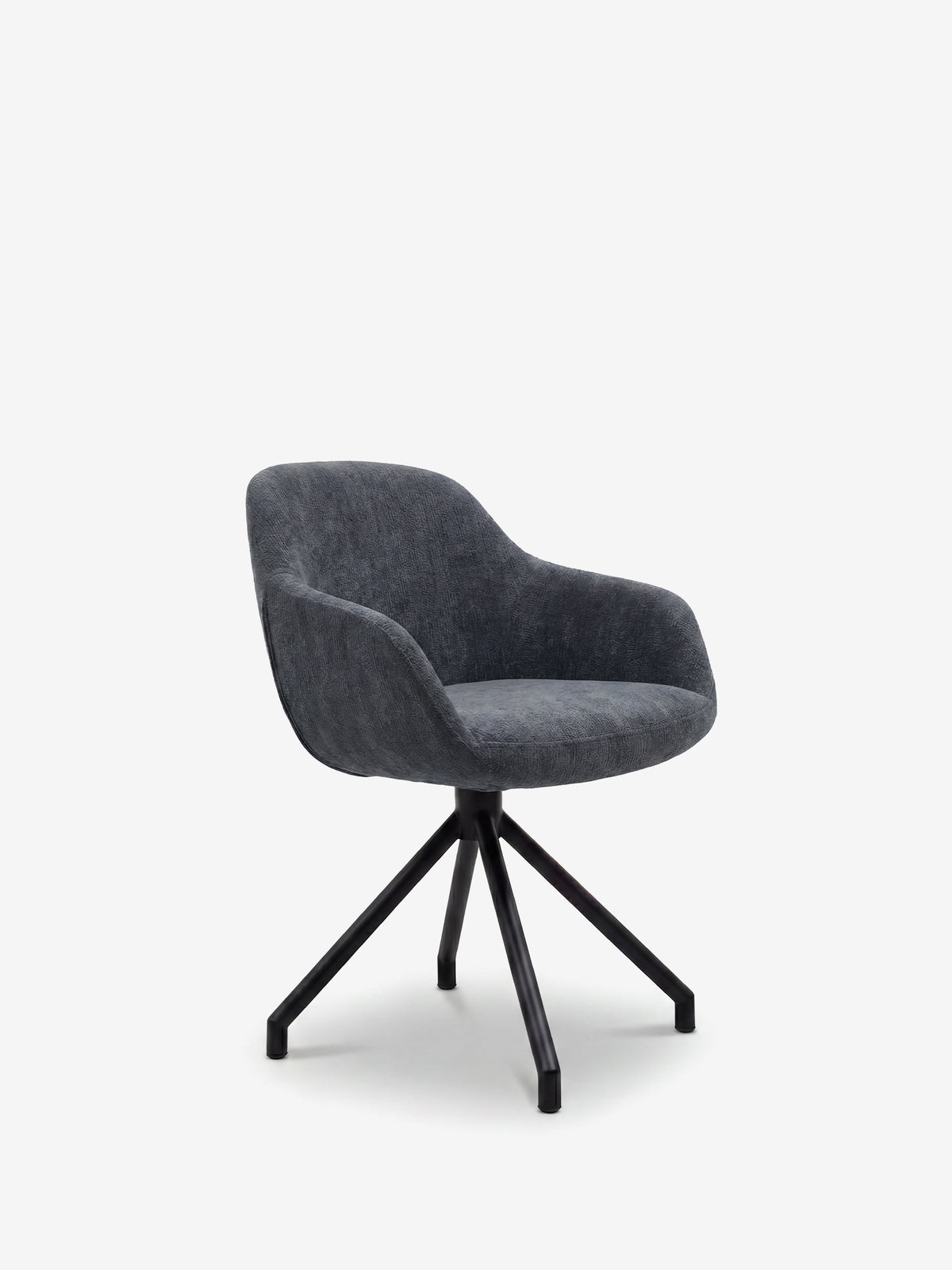 Vico upholstered chair in soft-touch blue chenille fabric with black metal legs