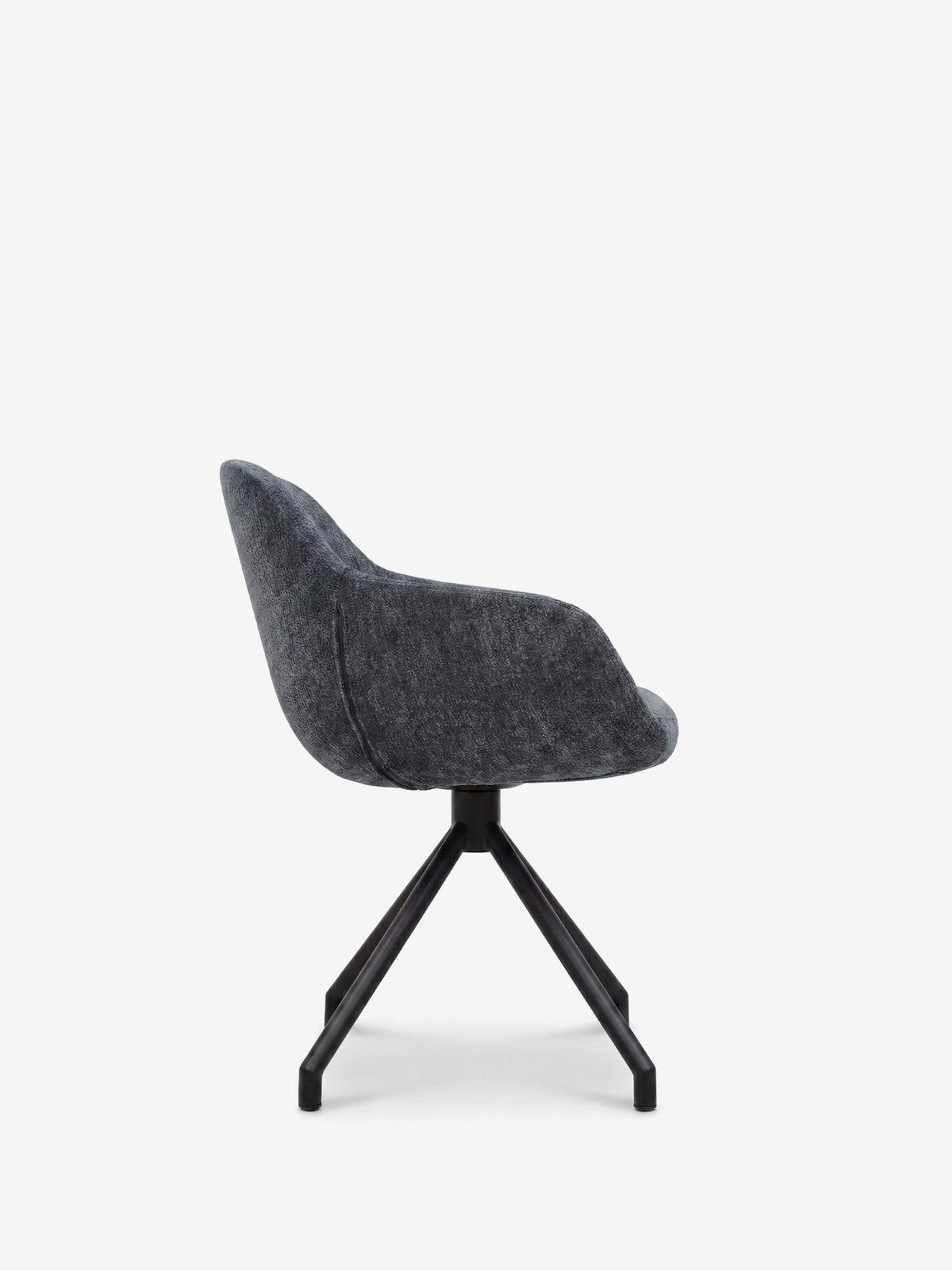 Vico upholstered chair in soft-touch blue chenille fabric with black metal legs
