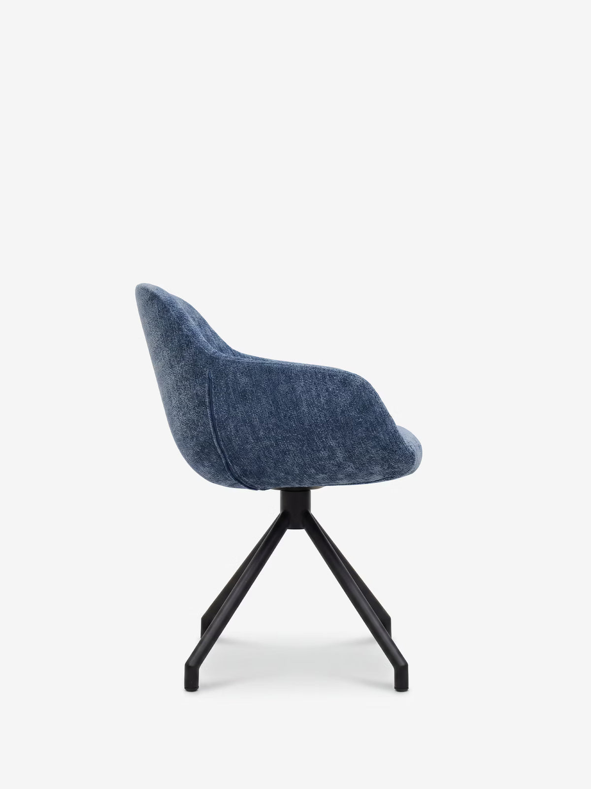 Vico upholstered chair in soft-touch blue chenille fabric with black metal legs