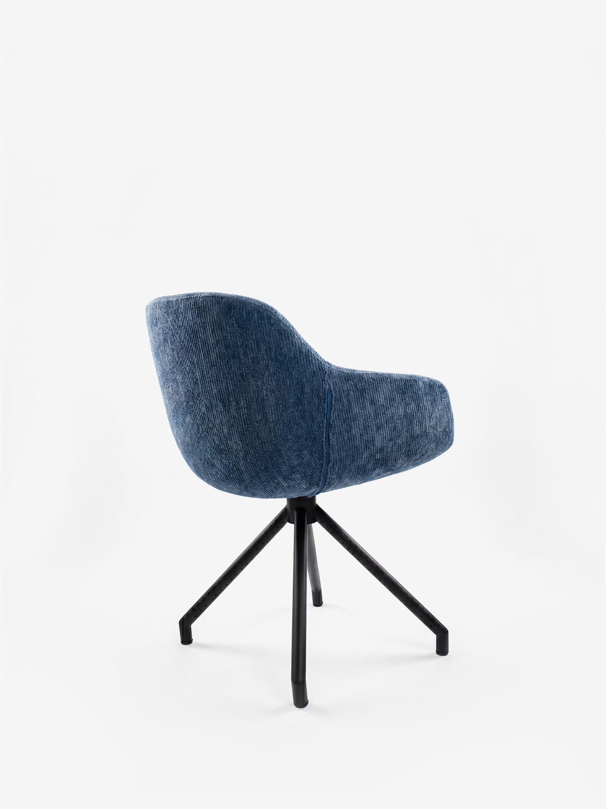 Vico upholstered chair in soft-touch blue chenille fabric with black metal legs