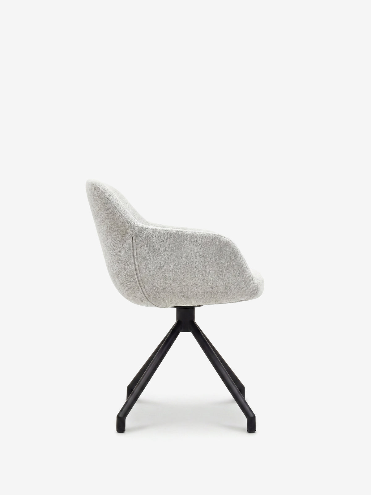 Vico upholstered chair in soft-touch blue chenille fabric with black metal legs