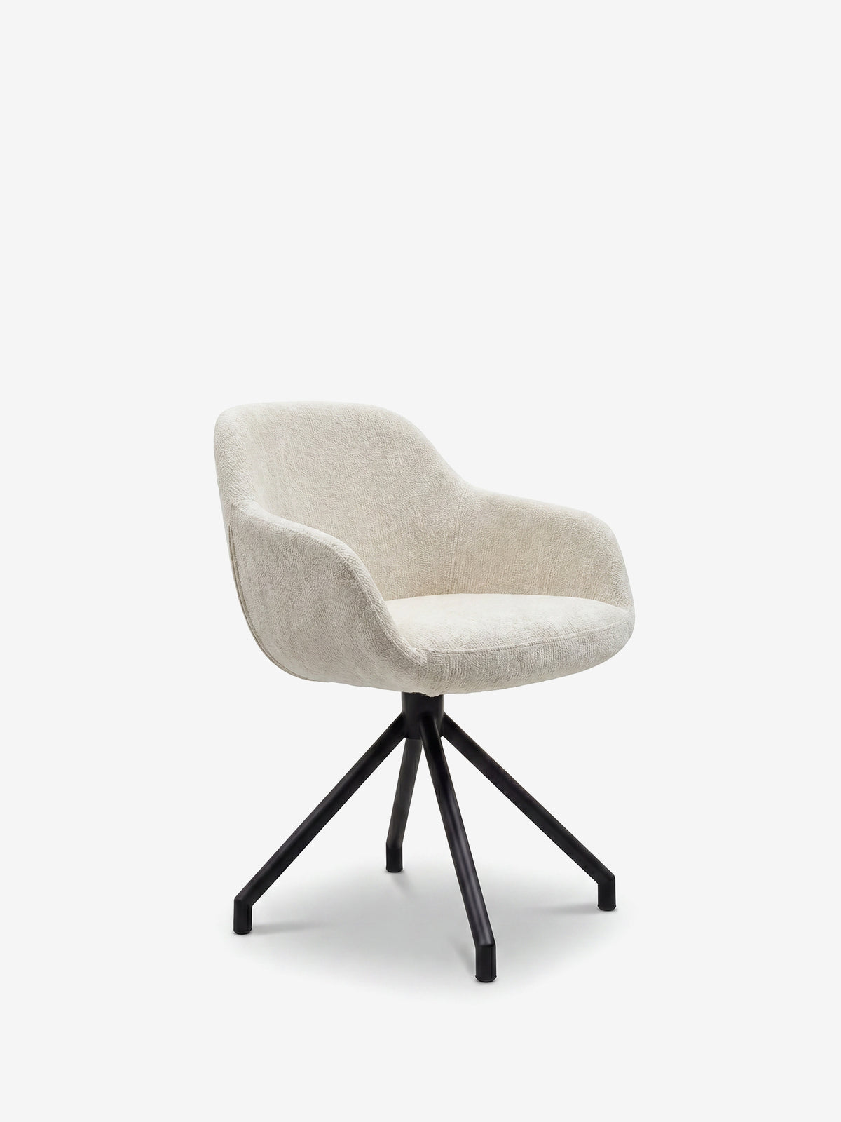 Vico upholstered chair in soft-touch blue chenille fabric with black metal legs