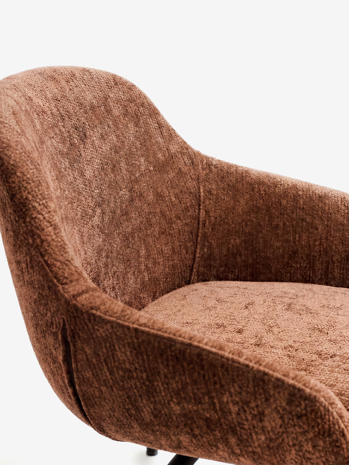 Vico upholstered chair in soft-touch blue chenille fabric with black metal legs