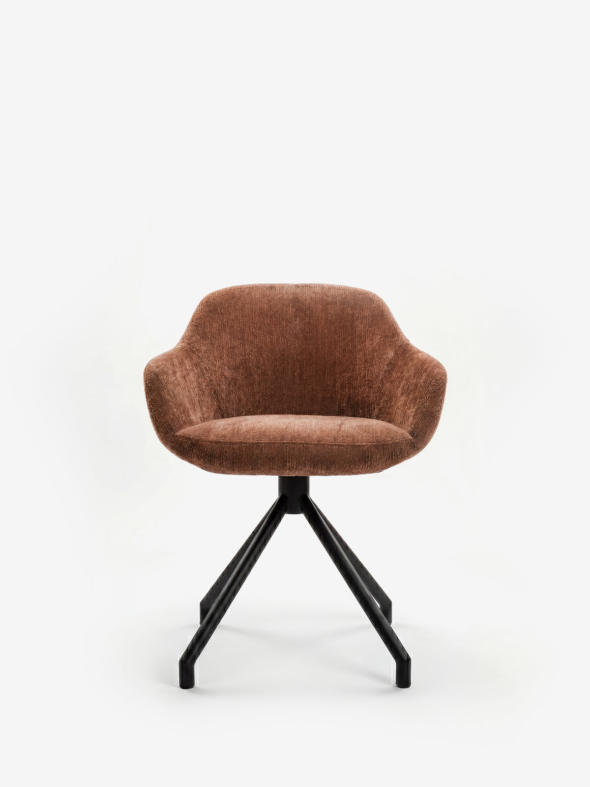 Vico upholstered chair in soft-touch blue chenille fabric with black metal legs