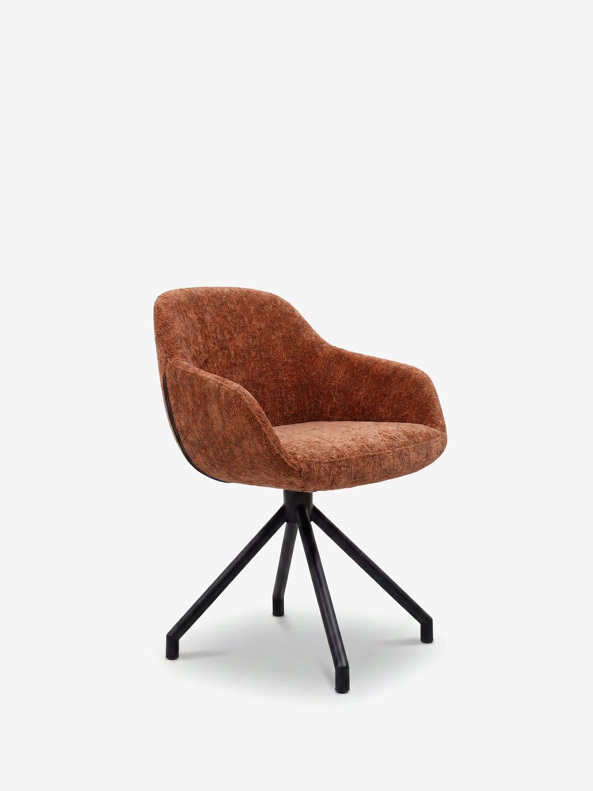 Vico upholstered chair in soft-touch blue chenille fabric with black metal legs