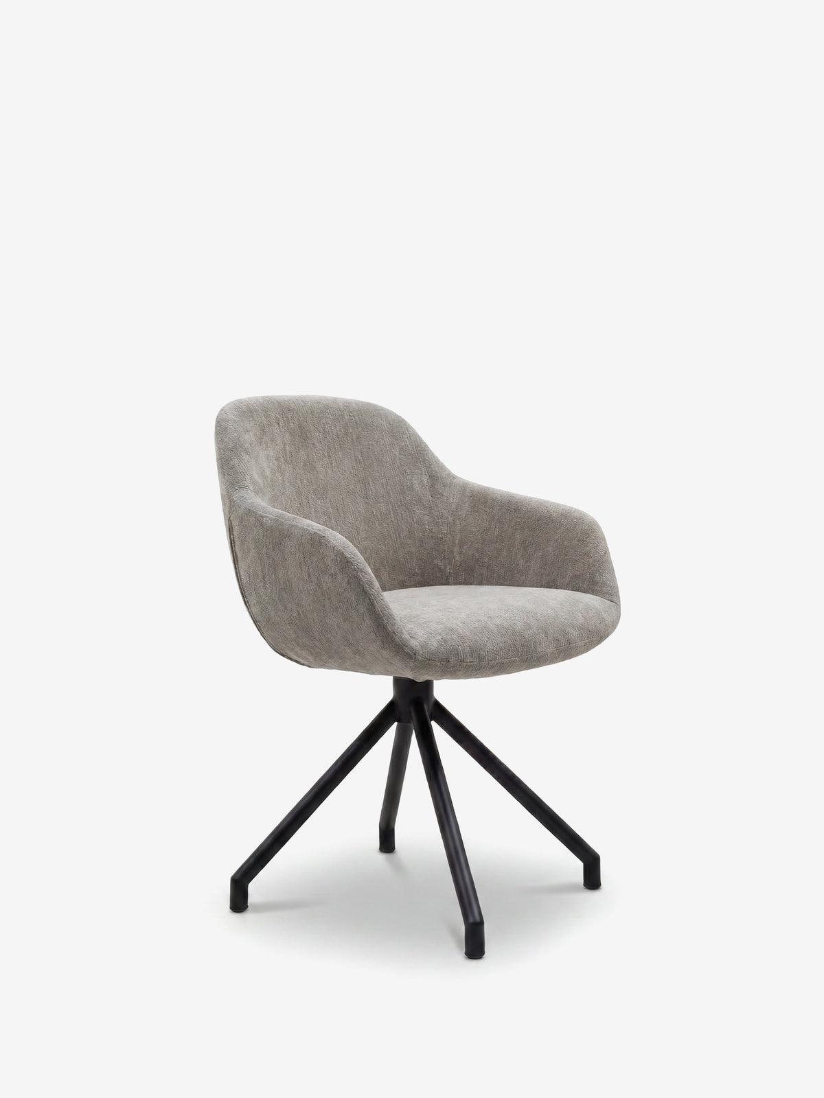 Vico upholstered chair in soft-touch blue chenille fabric with black metal legs