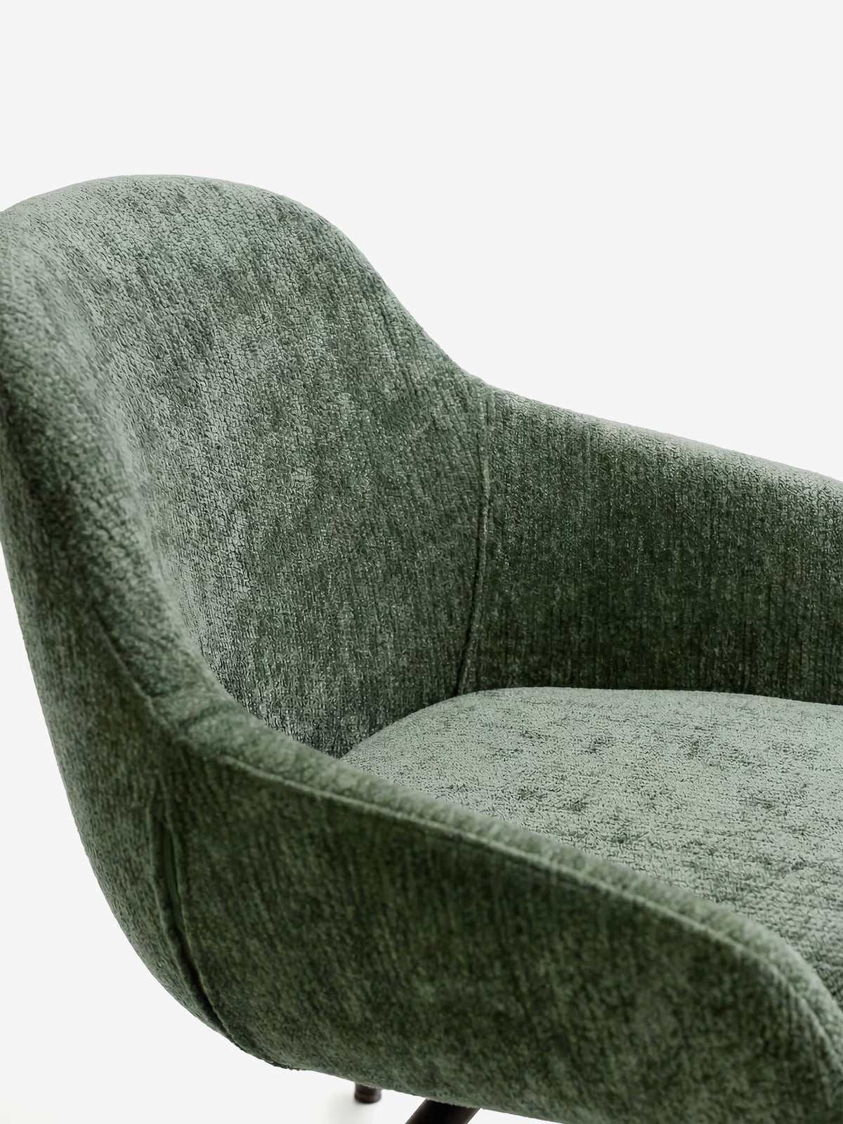 Vico upholstered chair in soft-touch blue chenille fabric with black metal legs
