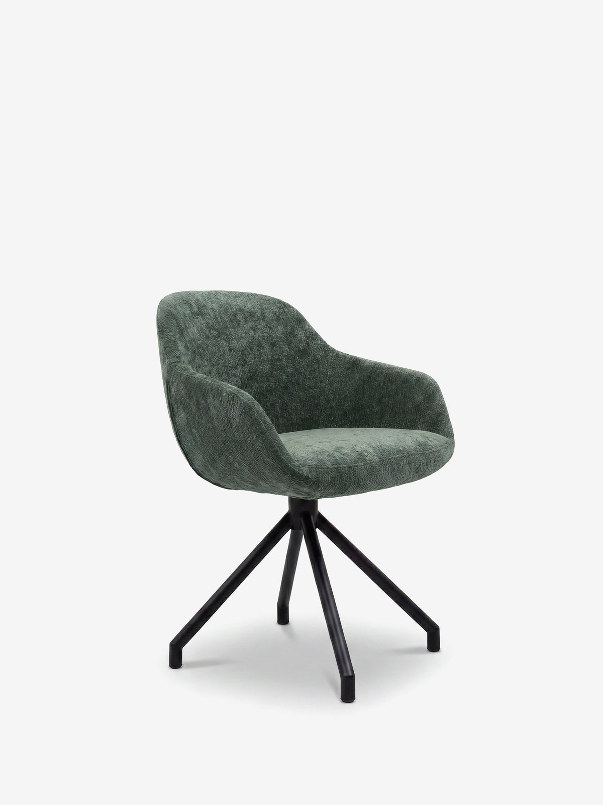 Vico upholstered chair in soft-touch blue chenille fabric with black metal legs
