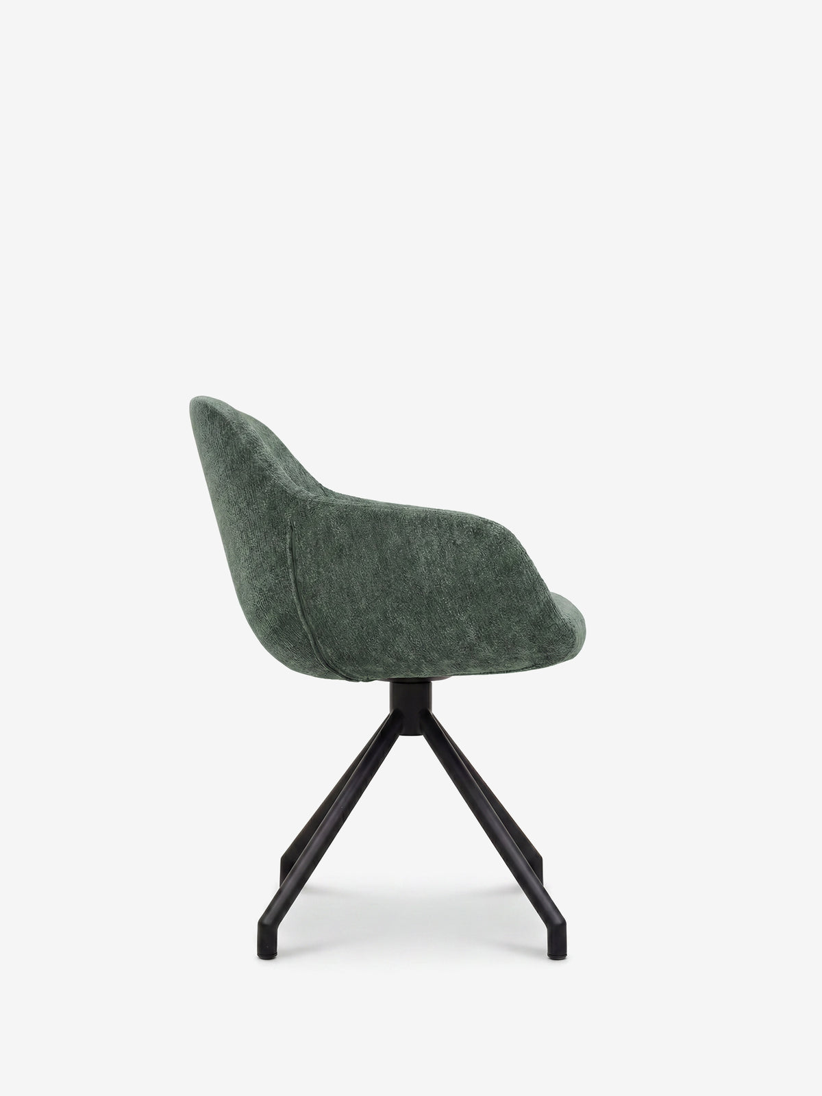 Vico upholstered chair in soft-touch blue chenille fabric with black metal legs