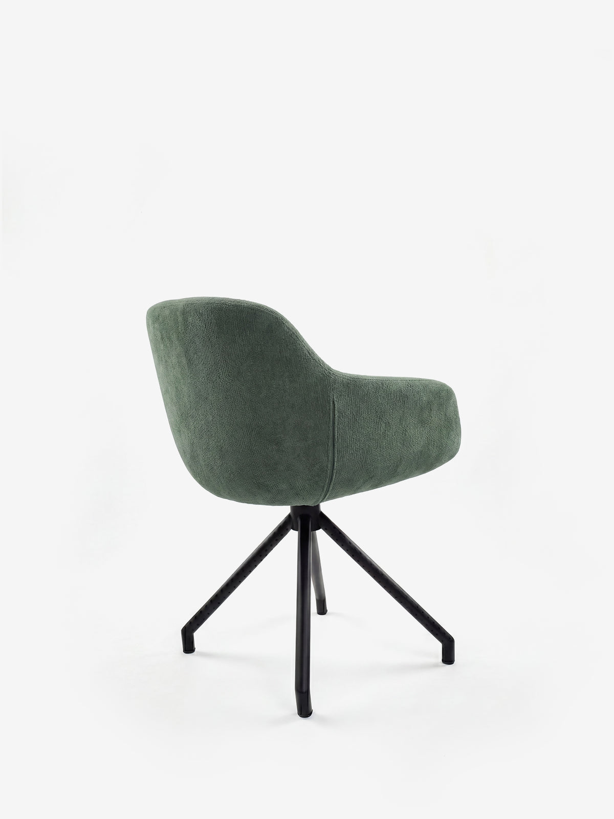 Vico upholstered chair in soft-touch blue chenille fabric with black metal legs