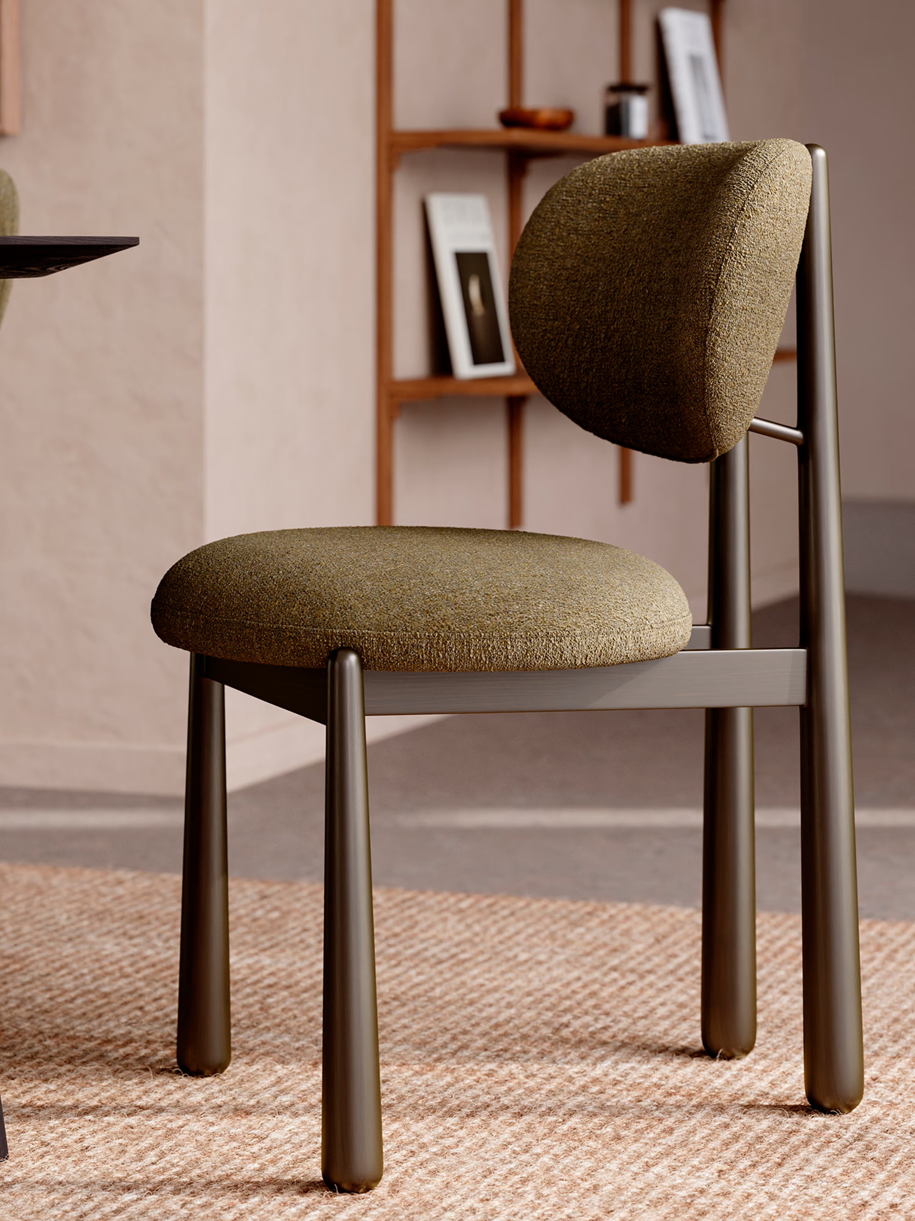Woke chaise moderne en bouclé - pieds en métal au design scandinave