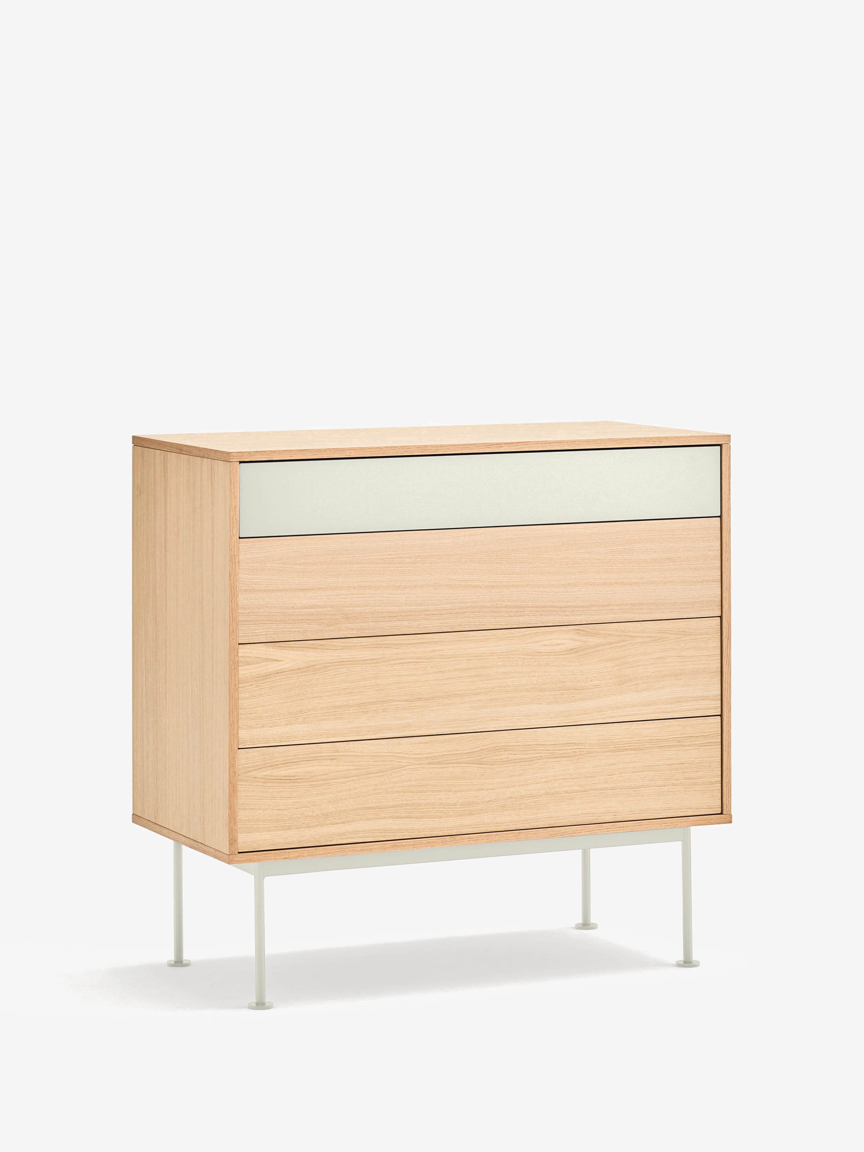 Yoko Cassettiera in rovere con cassetto superiore laccato - comò con base in metallo 90 x 91 cm