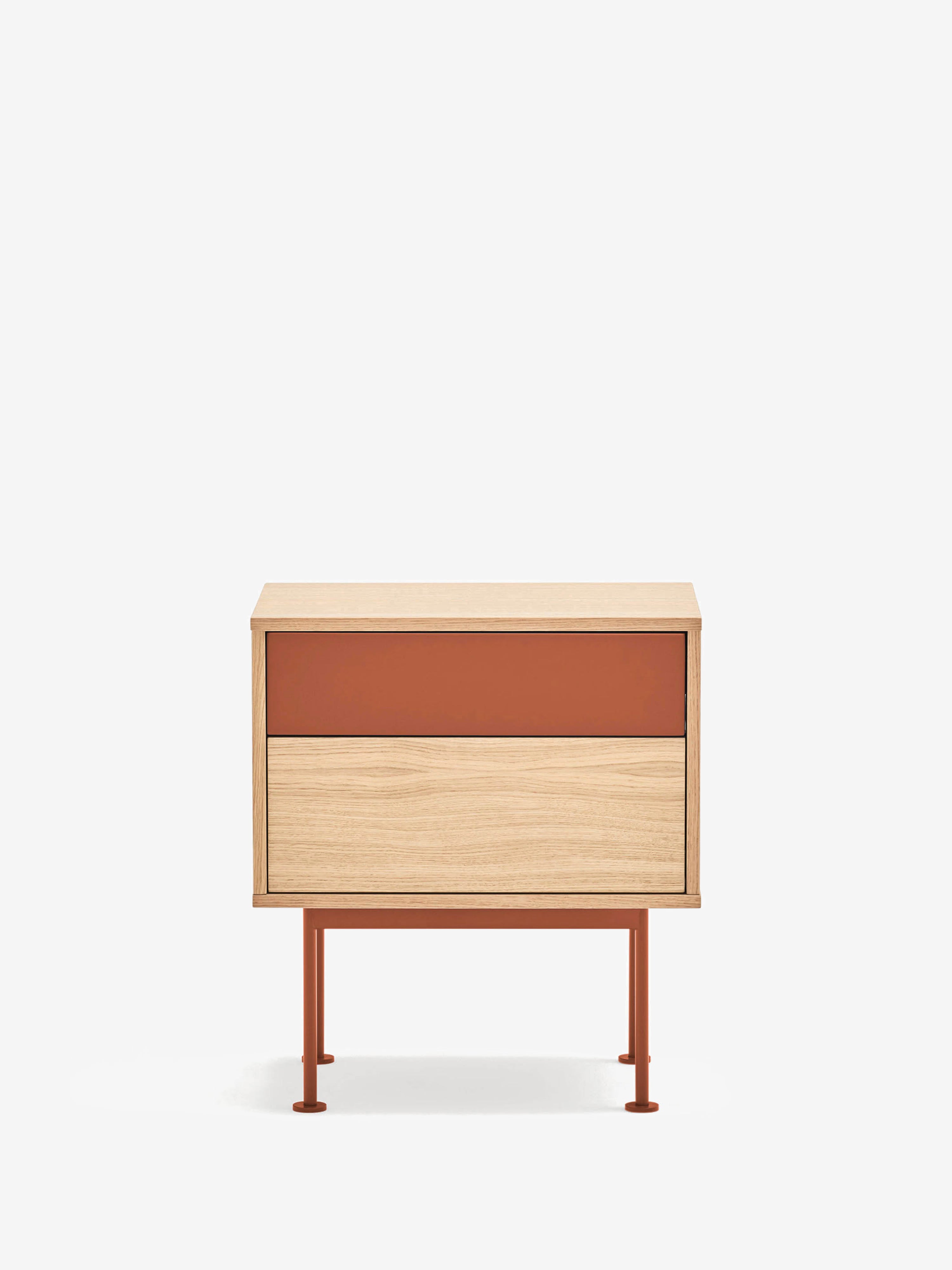 Yoko Bedside table in oak and lacquered MDF - 2 drawers and metal base