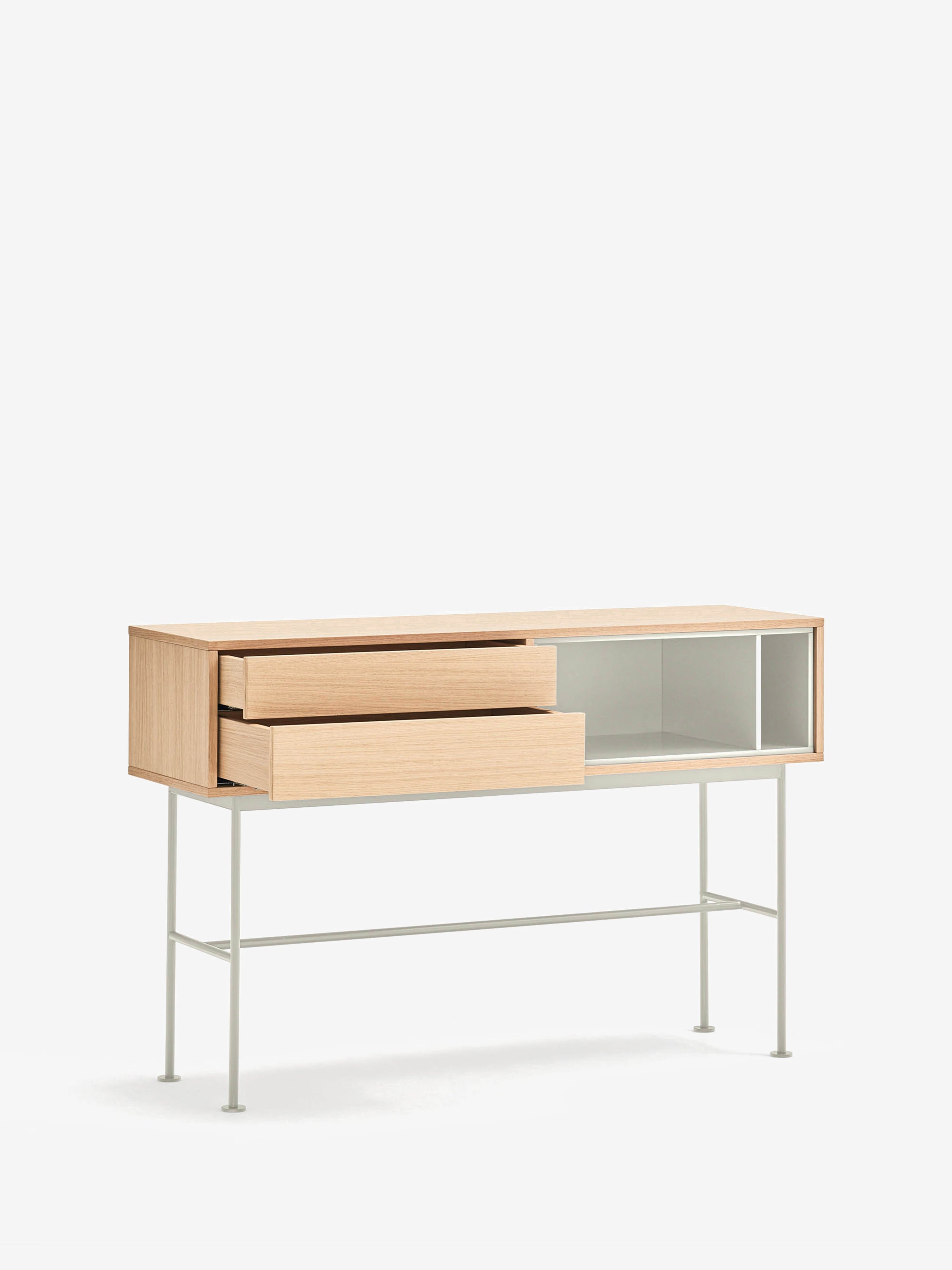 Yoko consola en roble con cajones y nichos lacados - mueble de entrada 120 x 80 cm