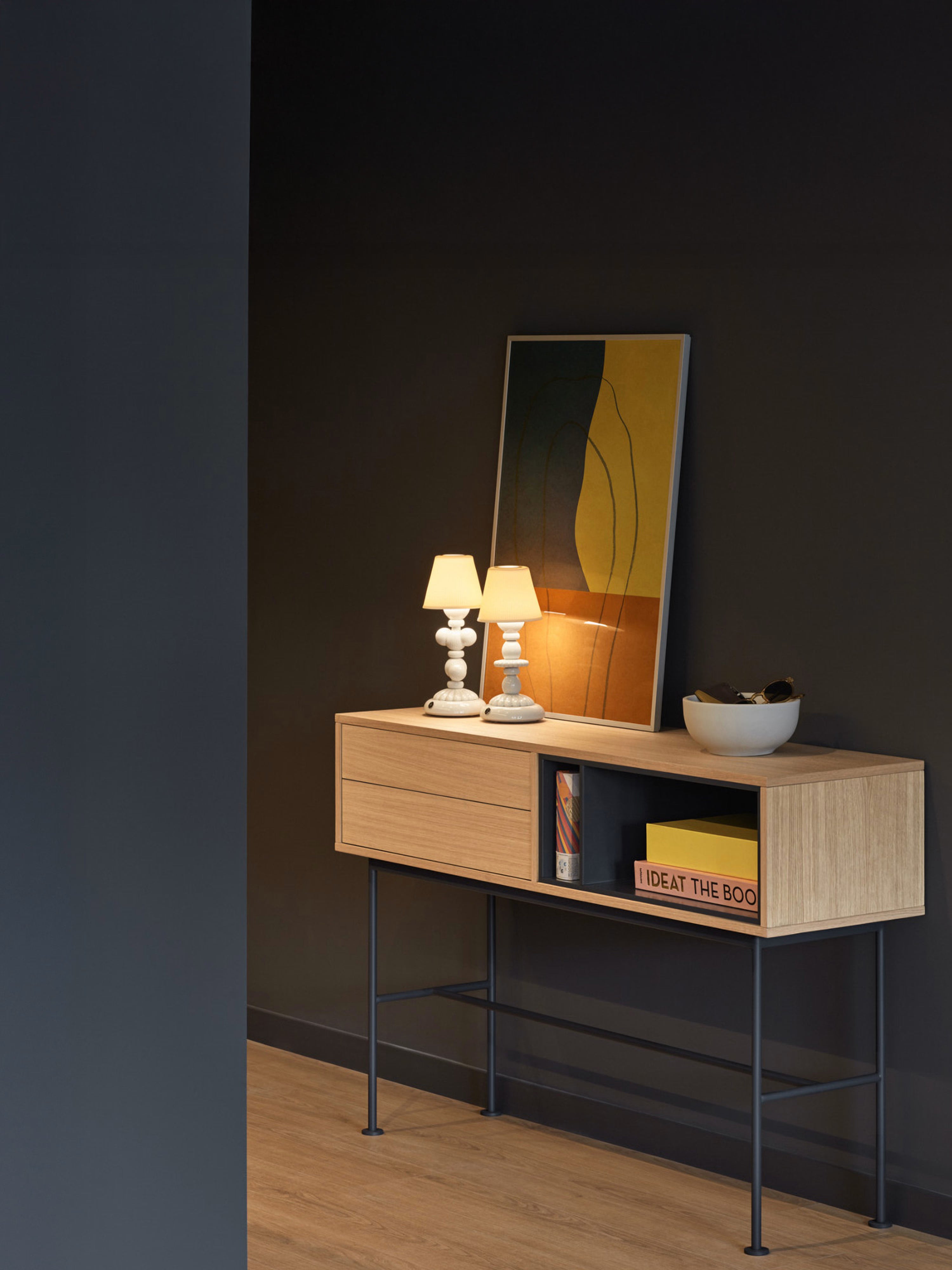 Yoko Console in oak with drawers and lacquered niches - entryway furniture 120 x 80 cm