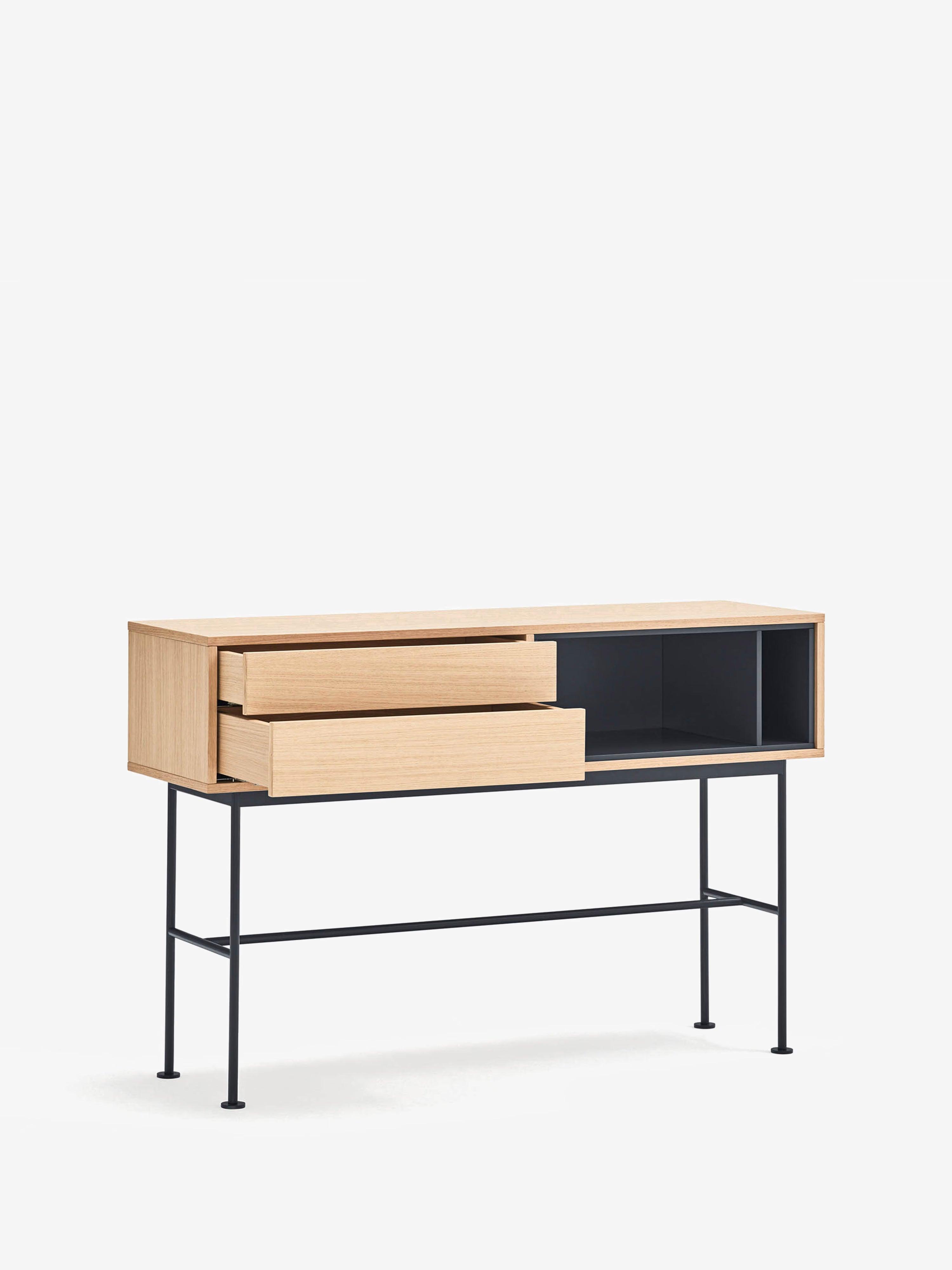 Yoko consola en roble con cajones y nichos lacados - mueble de entrada 120 x 80 cm