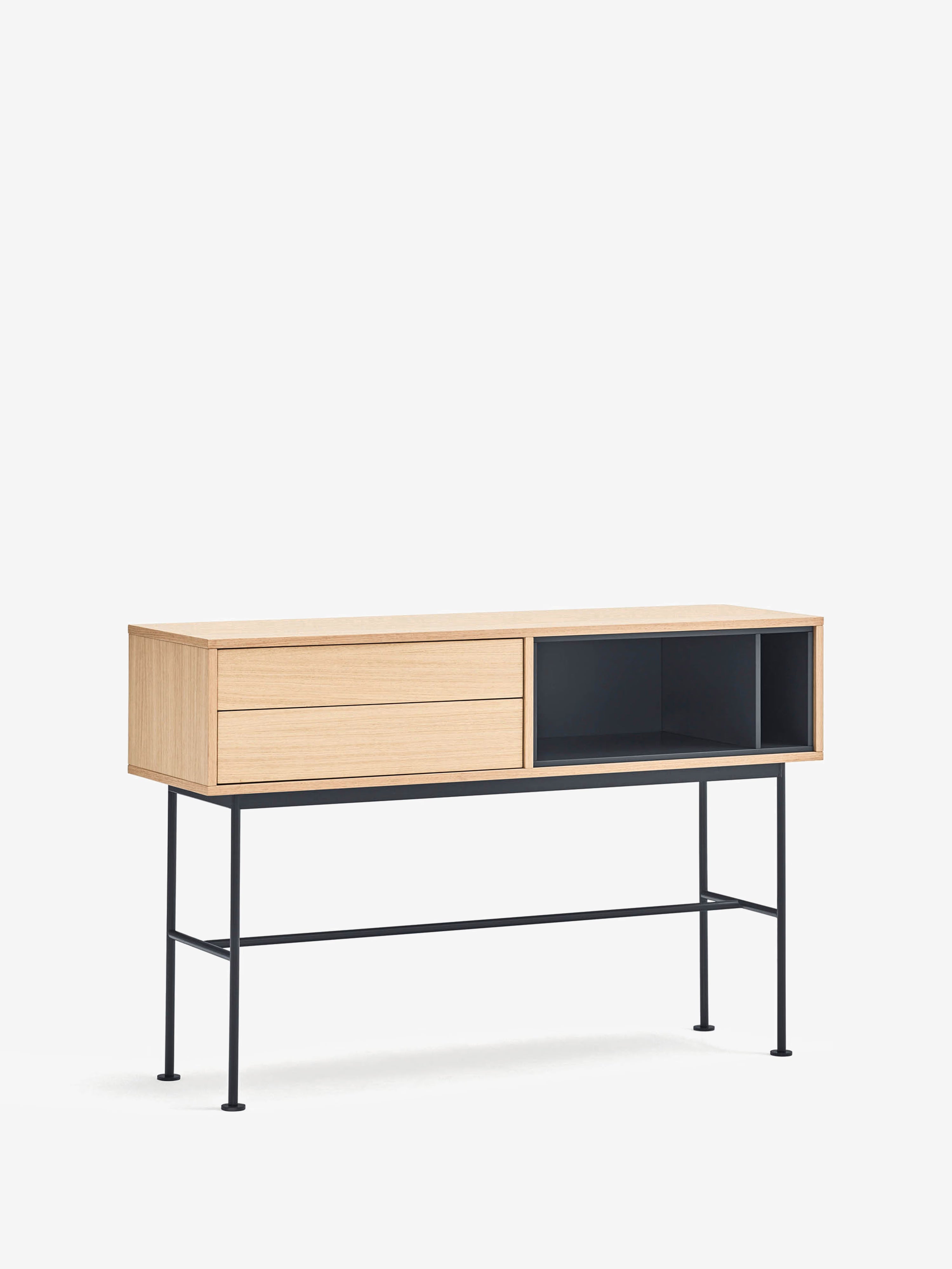 Yoko consola en roble con cajones y nichos lacados - mueble de entrada 120 x 80 cm