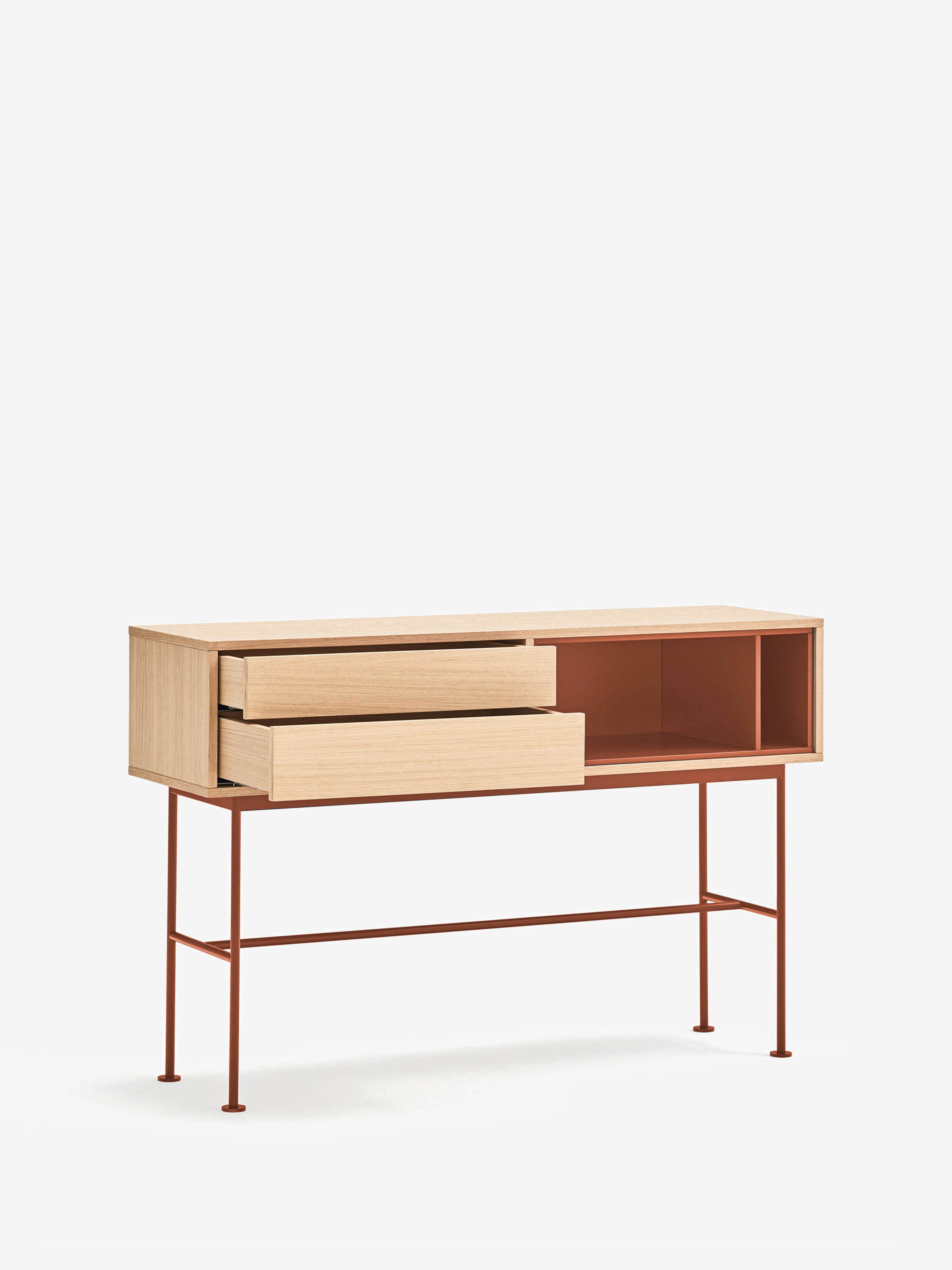 Yoko consola en roble con cajones y nichos lacados - mueble de entrada 120 x 80 cm