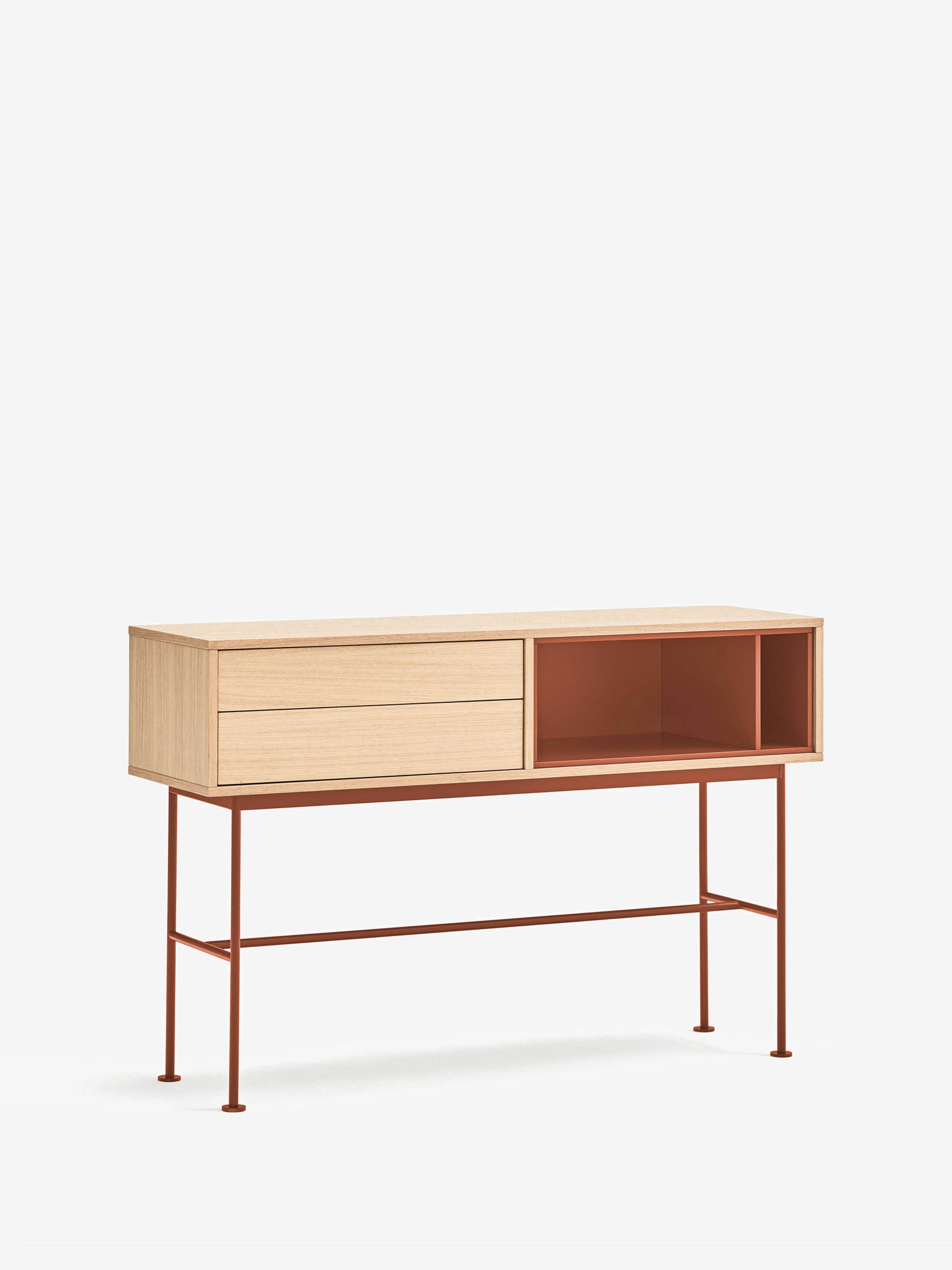 Yoko consola en roble con cajones y nichos lacados - mueble de entrada 120 x 80 cm