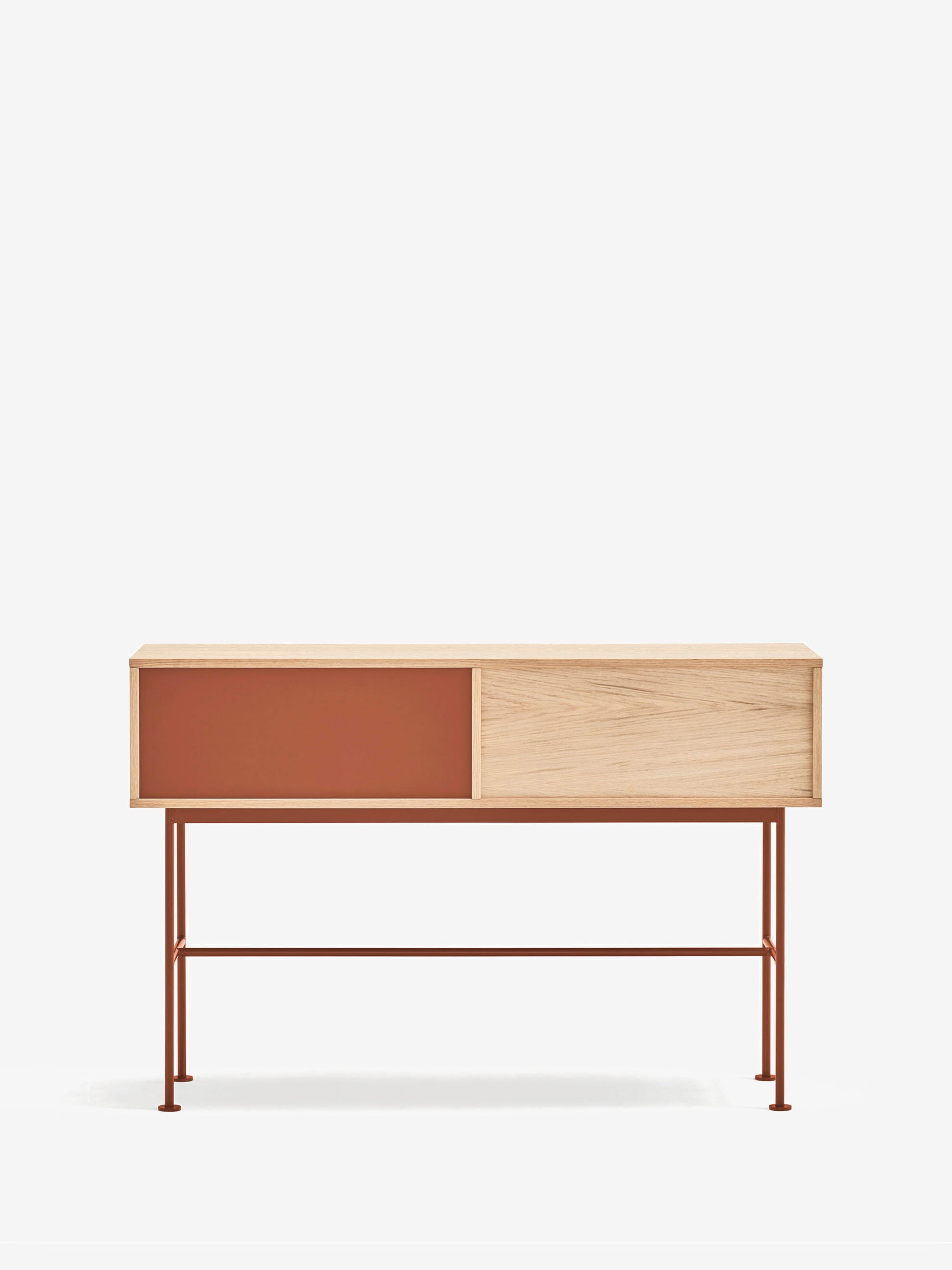 Yoko consola en roble con cajones y nichos lacados - mueble de entrada 120 x 80 cm