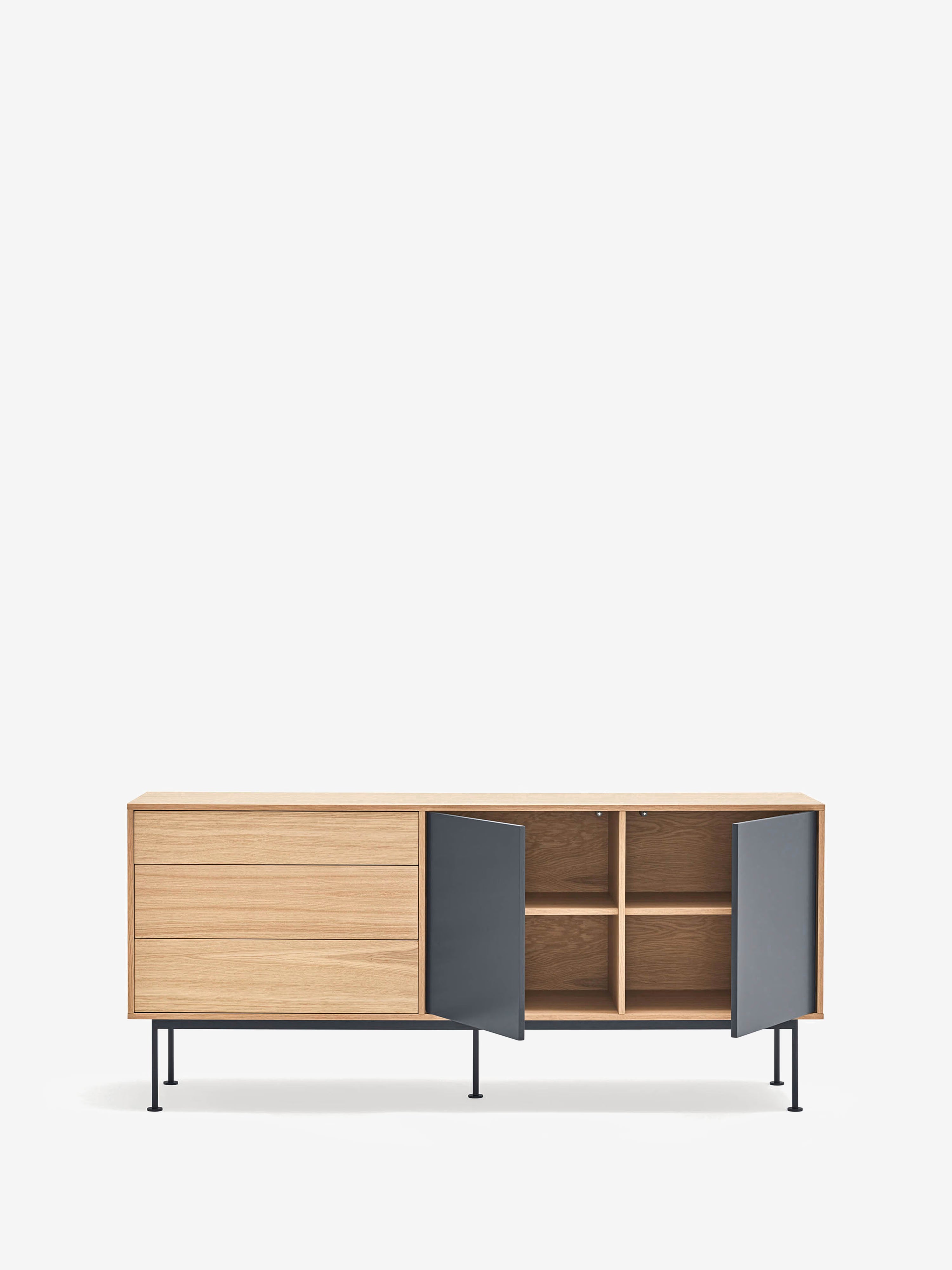 Yoko aparador en roble con 2 puertas lacadas y 3 cajones - Aparador 180 X 81 cm
