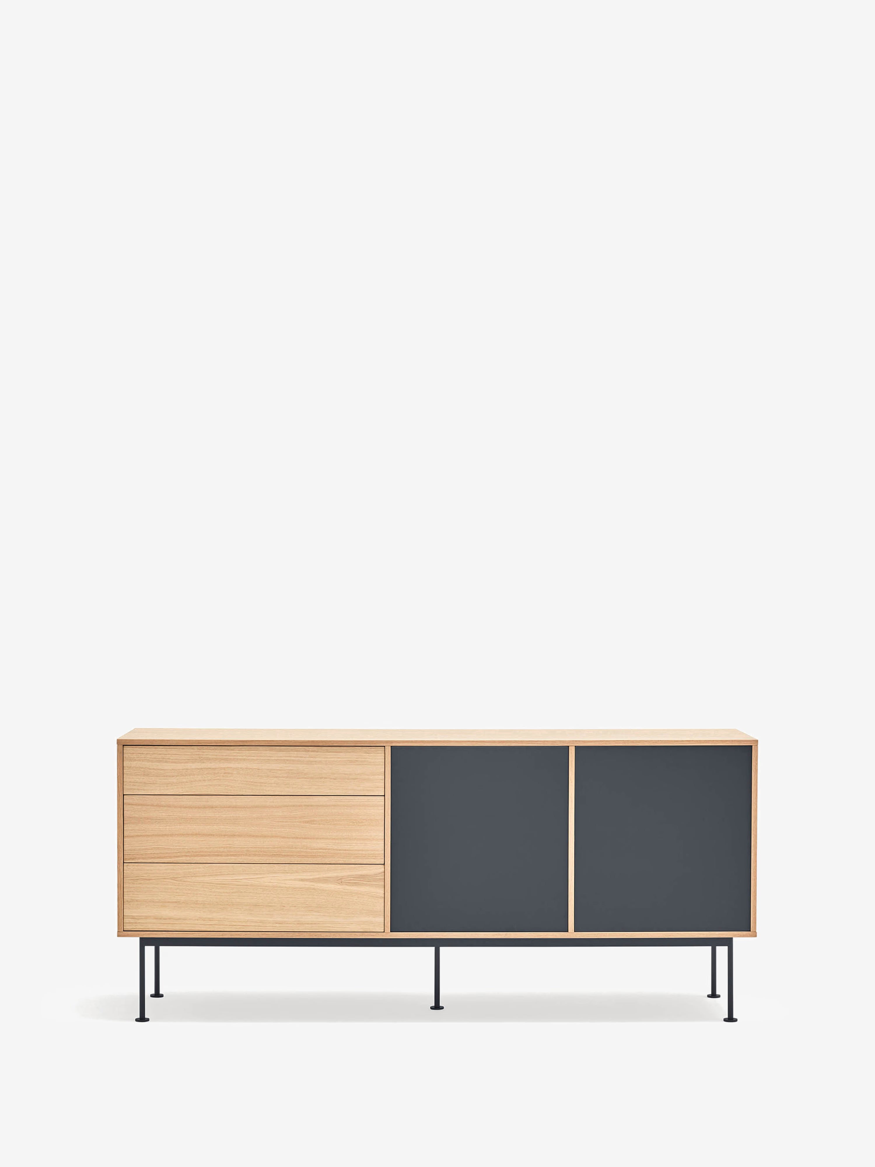 Yoko Sideboard in oak with 2 lacquered doors and 3 drawers - Sideboard 180 x 81 cm