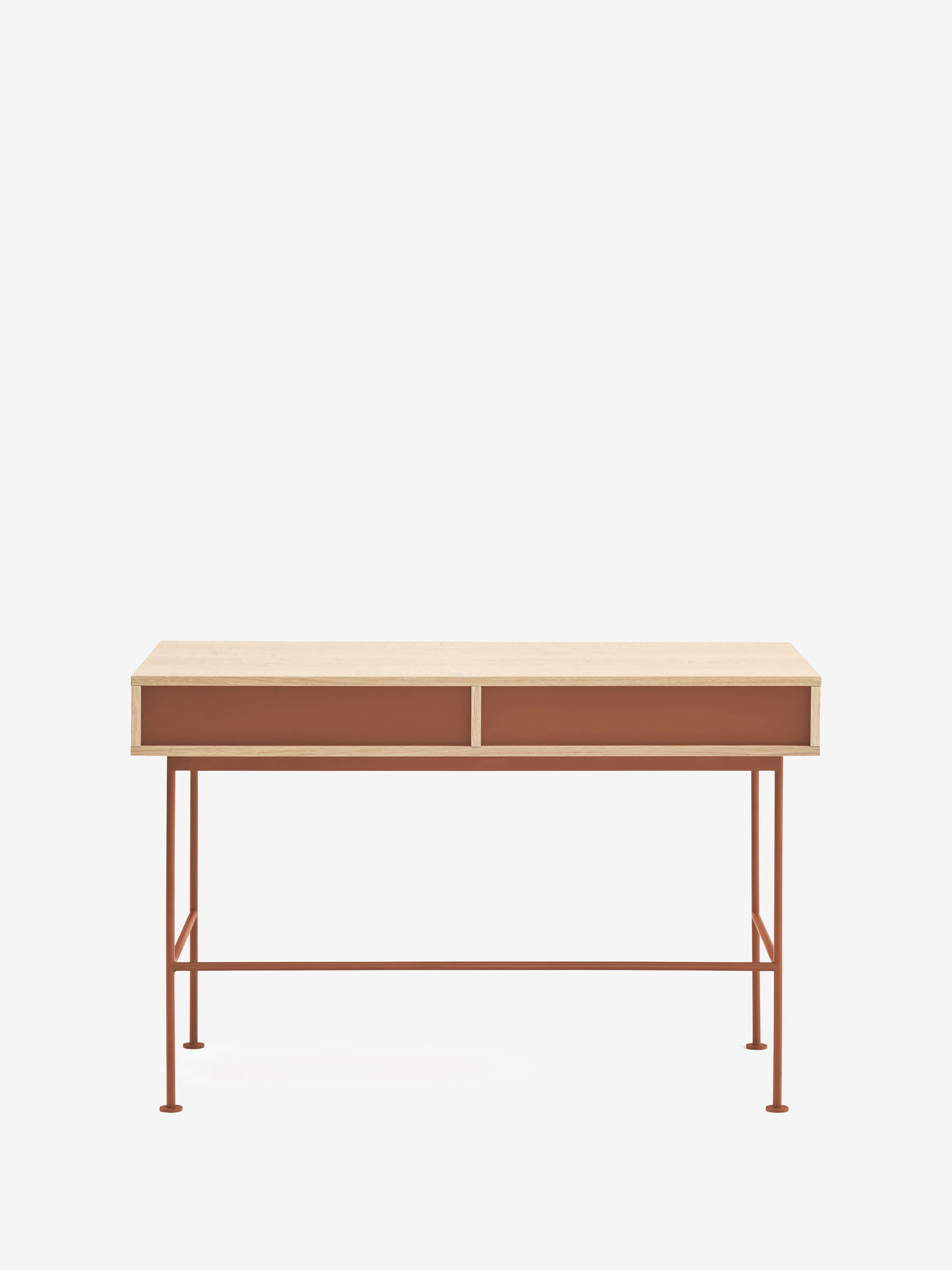 Yoko Scrivania 120 cm in rovere con cassetto e vano a giorno laccato e base in metallo