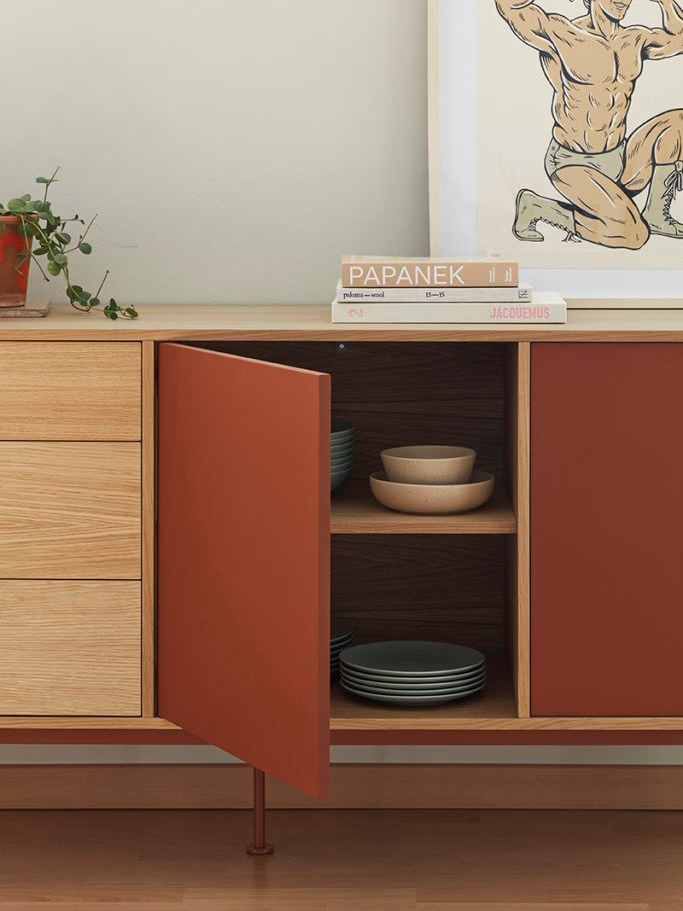 Yoko aparador en roble con 2 puertas lacadas y 3 cajones - Aparador 180 X 81 cm