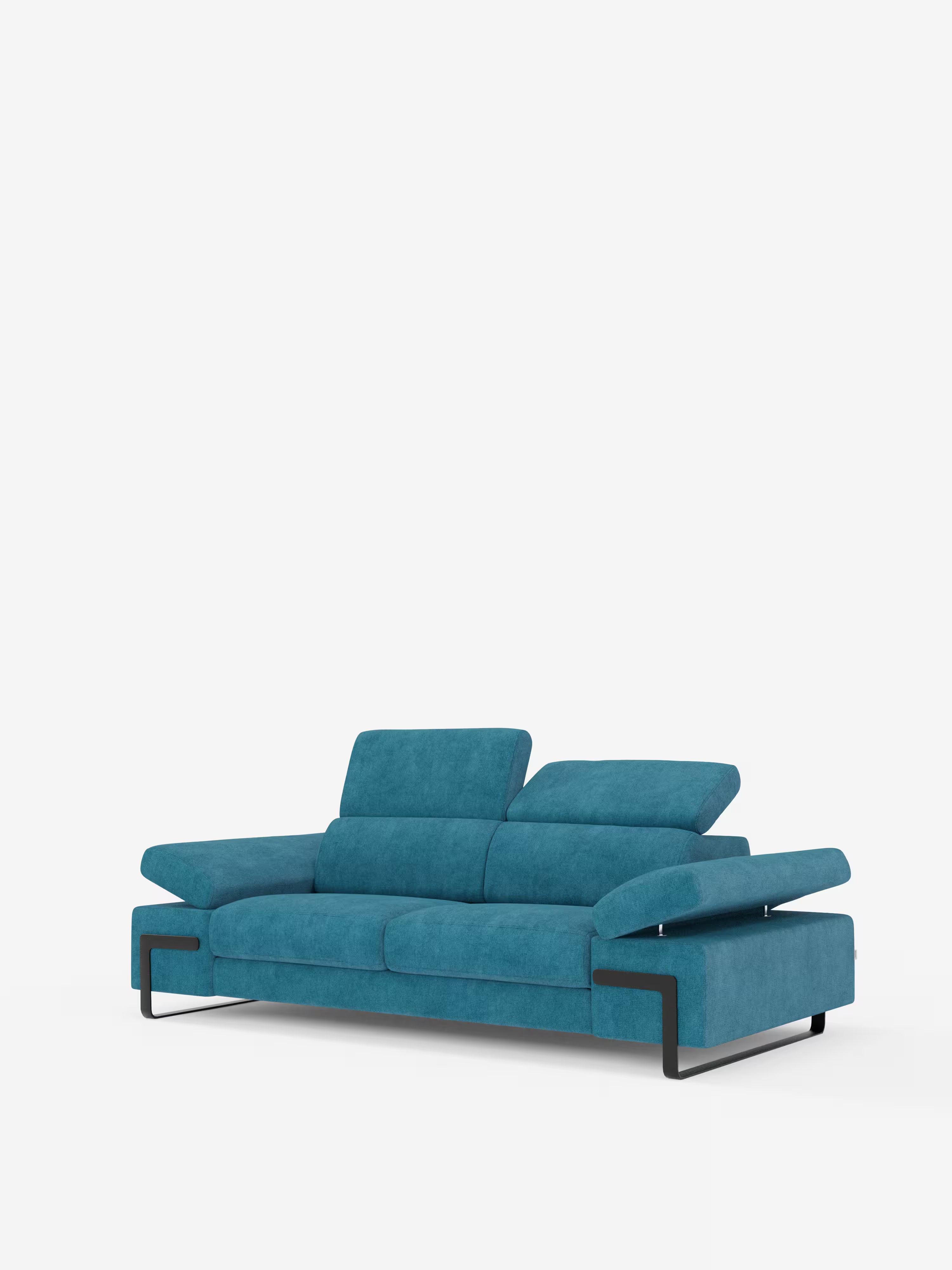 Zayana sofa with pull-out element 2 and 3 seats, reclining armrests and headrests in waterproof fabric