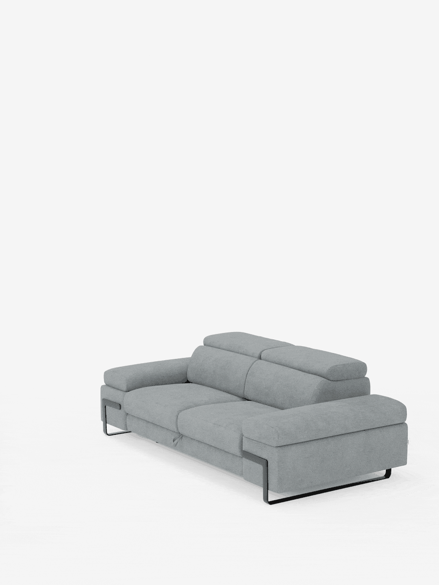 Zayana sofa with pull-out element 2 and 3 seats, reclining armrests and headrests in waterproof fabric