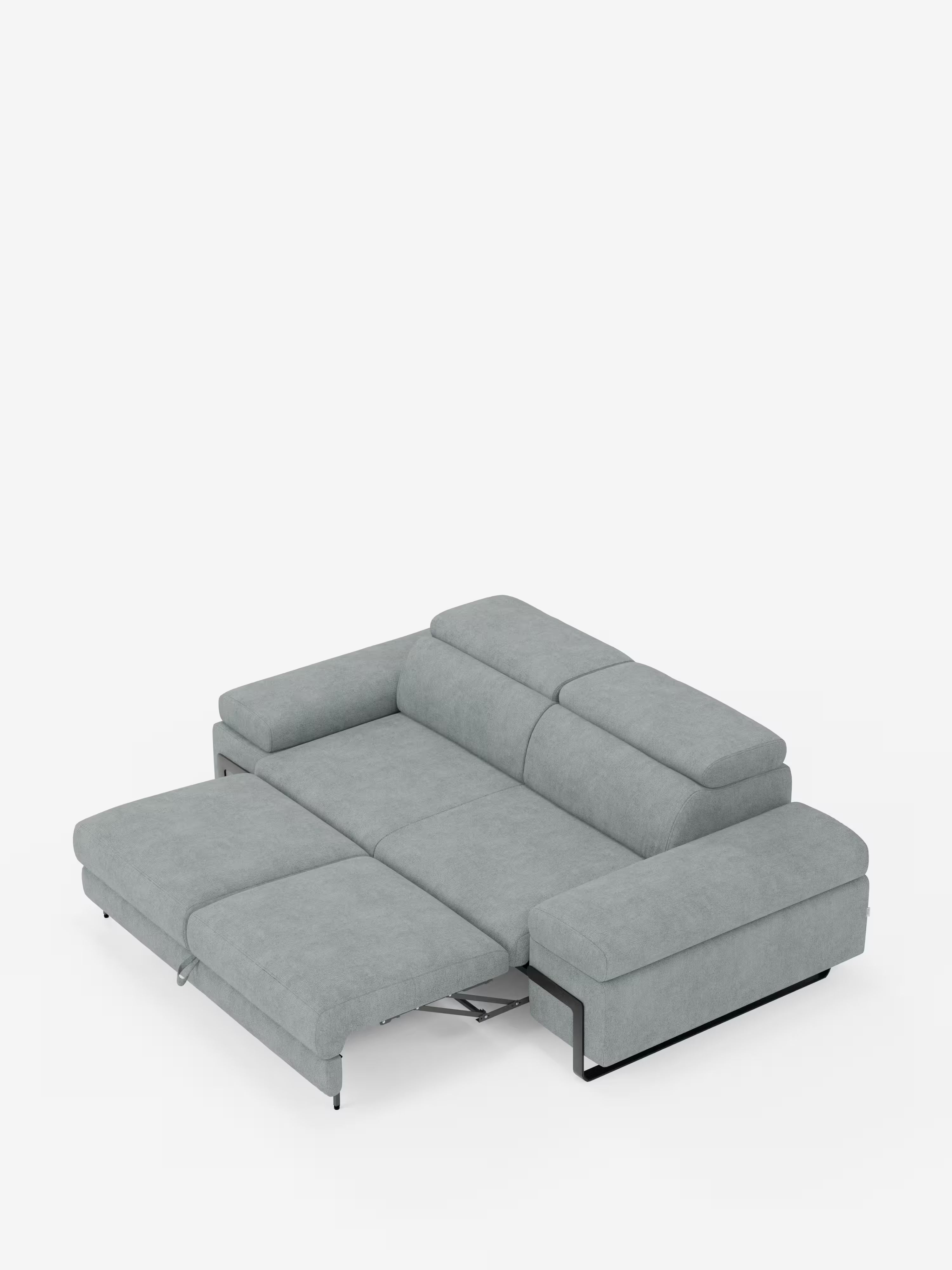Zayana sofa with pull-out element 2 and 3 seats, reclining armrests and headrests in waterproof fabric