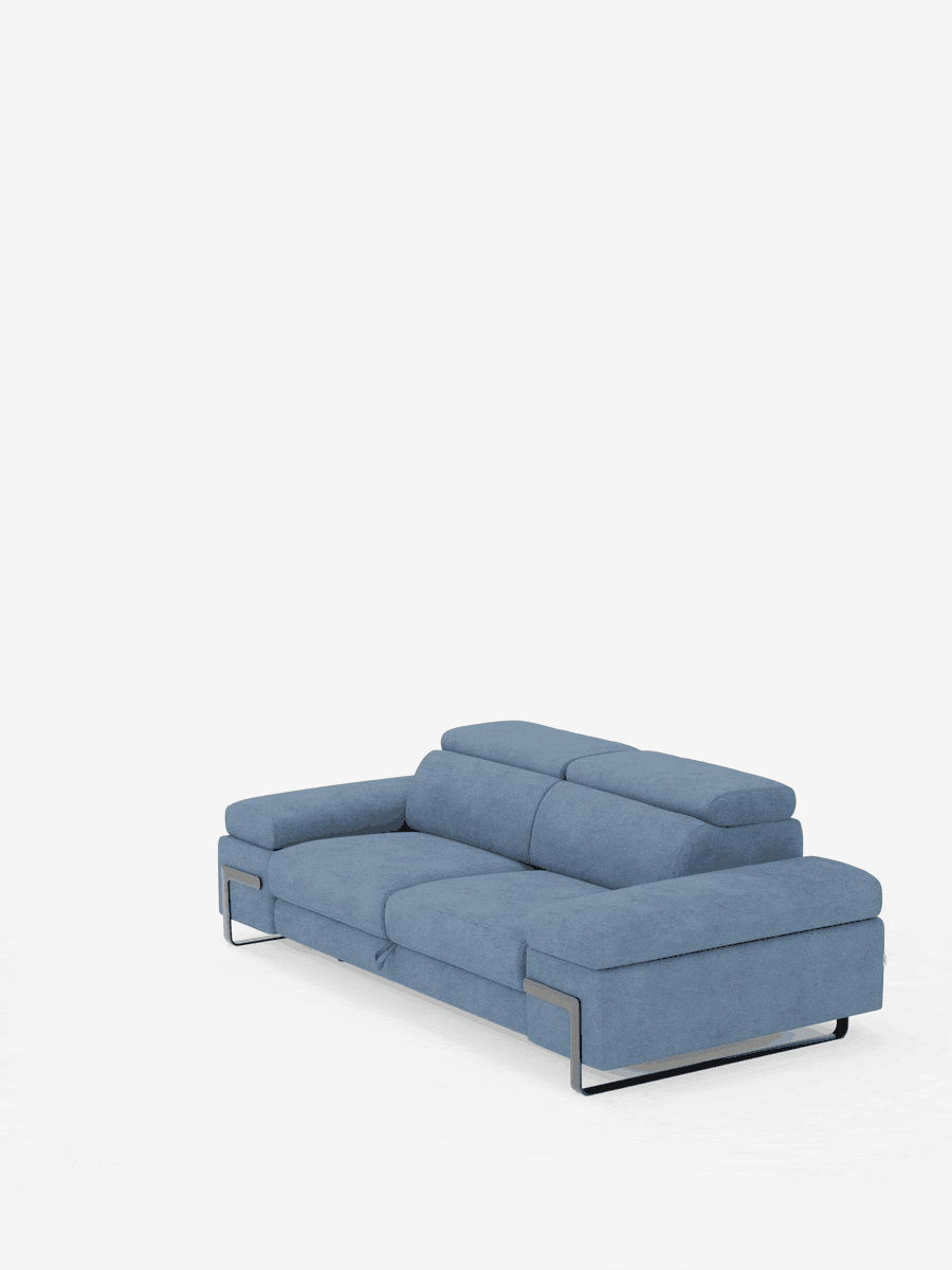 Zayana sofa with pull-out element 2 and 3 seats, reclining armrests and headrests in waterproof fabric