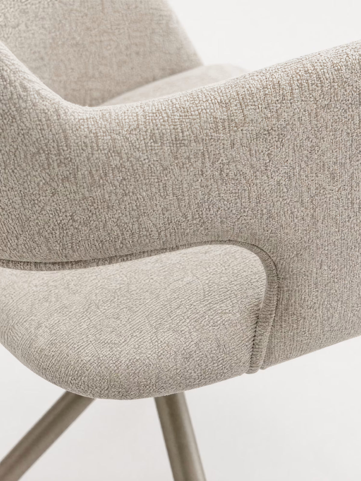 Zefira designer upholstered chair with armrests - elegant fabric and champagne metal base