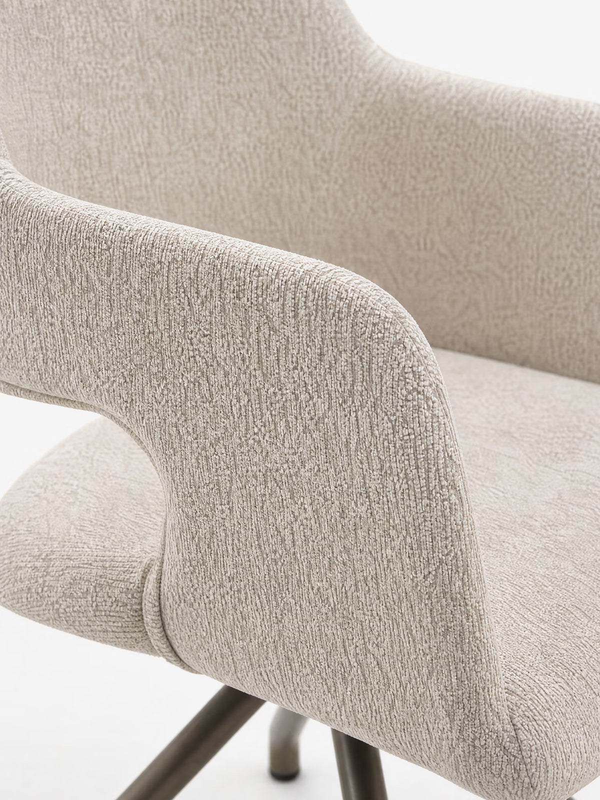 Zefira designer upholstered chair with armrests - elegant fabric and champagne metal base