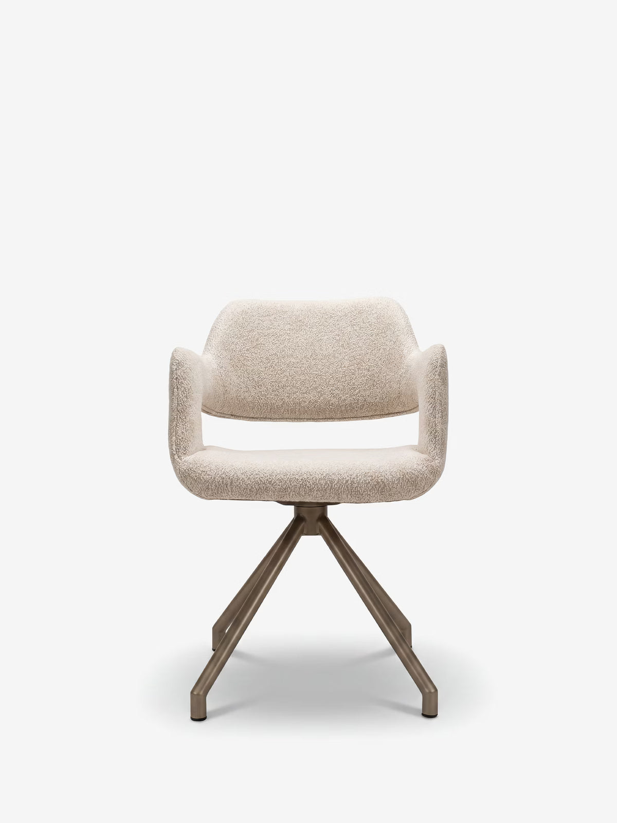 Zefira designer upholstered chair with armrests - elegant fabric and champagne metal base