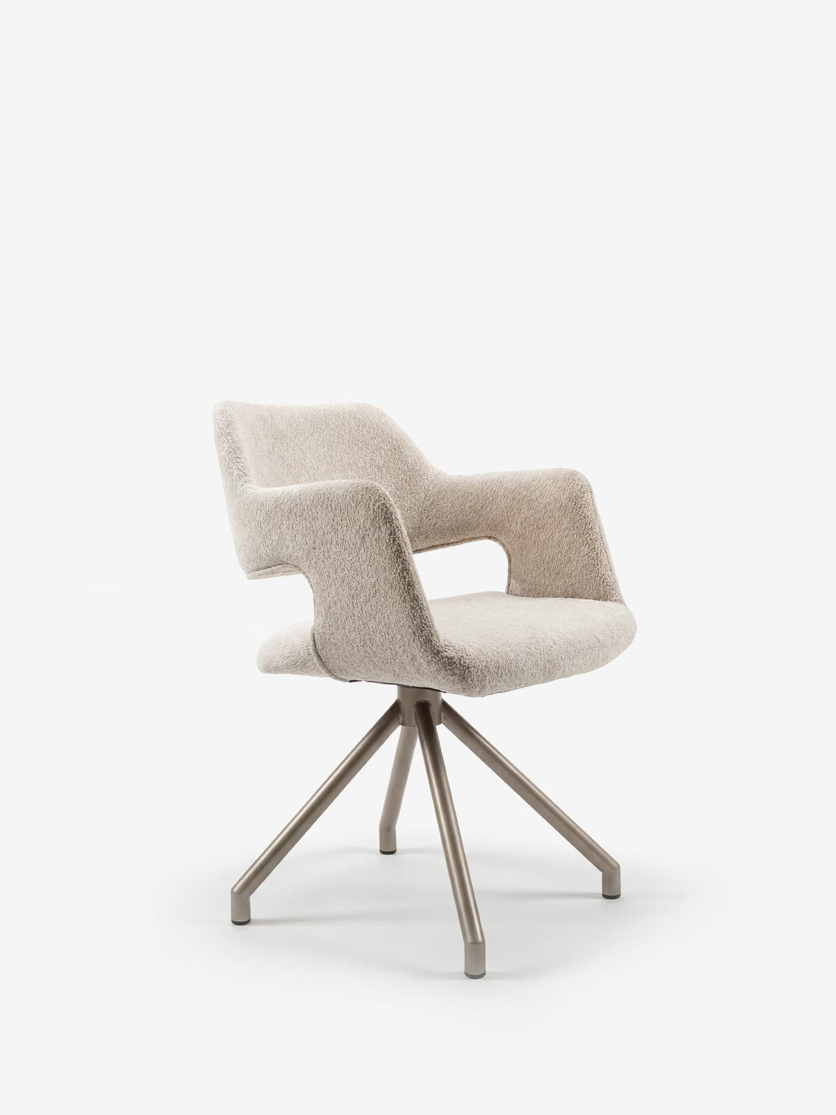 Zefira Sedia imbottita di design con braccioli - tessuto effetto cotone e base in metallo champagne