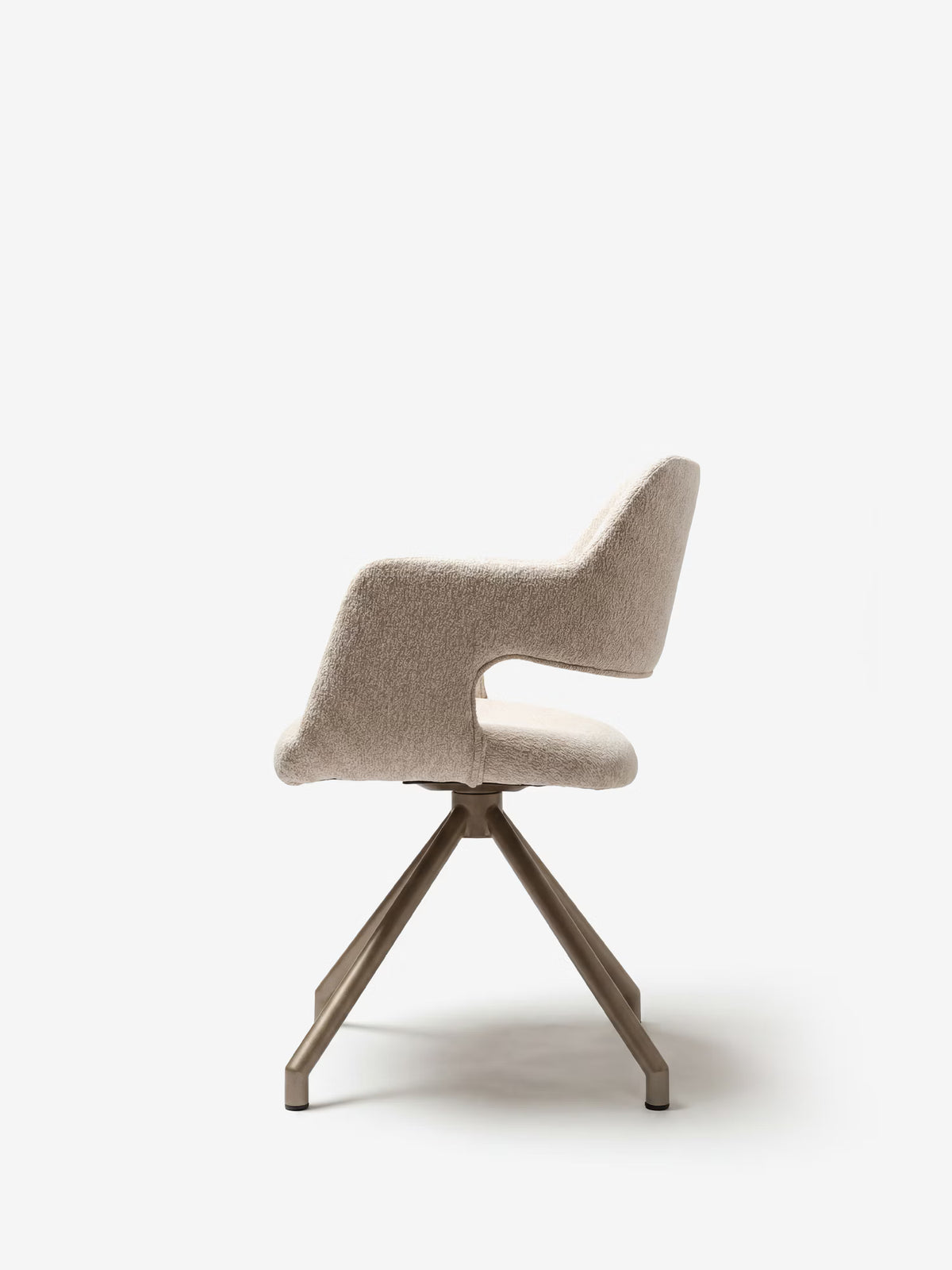 Zefira designer upholstered chair with armrests - elegant fabric and champagne metal base