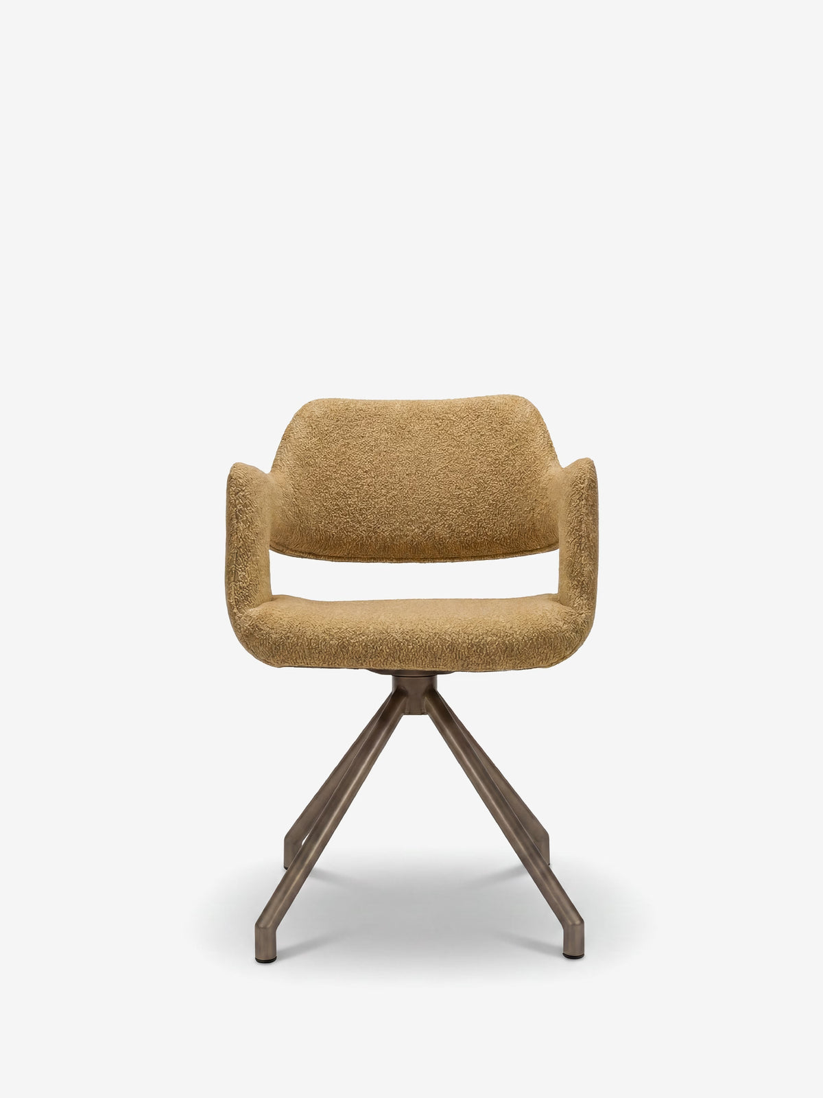 Zefira designer upholstered chair with armrests - elegant fabric and champagne metal base