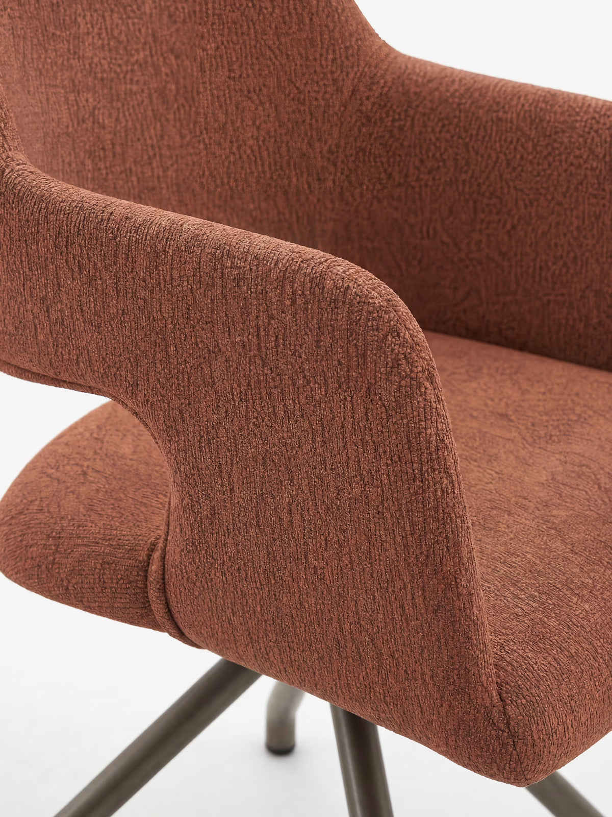 Zefira designer upholstered chair with armrests - elegant fabric and champagne metal base