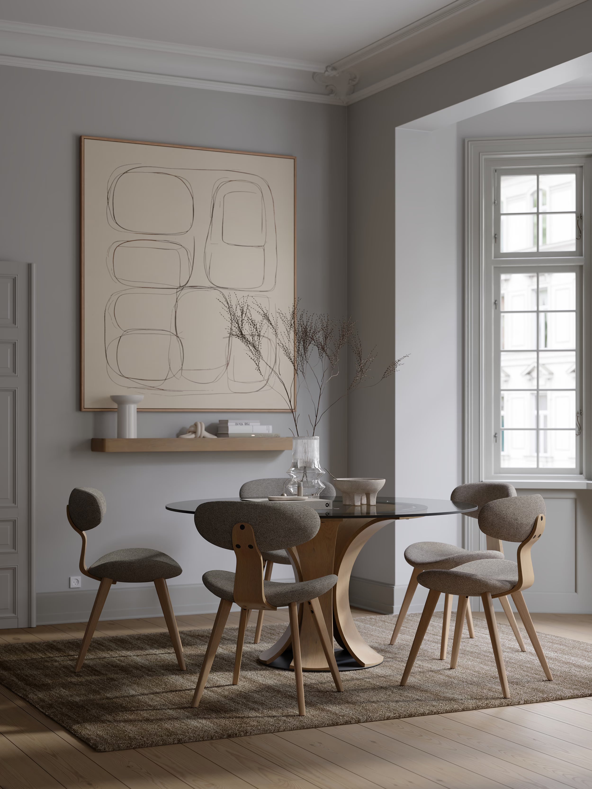 Buckle Bouclé chair with solid wood legs - futuristic Scandinavian design