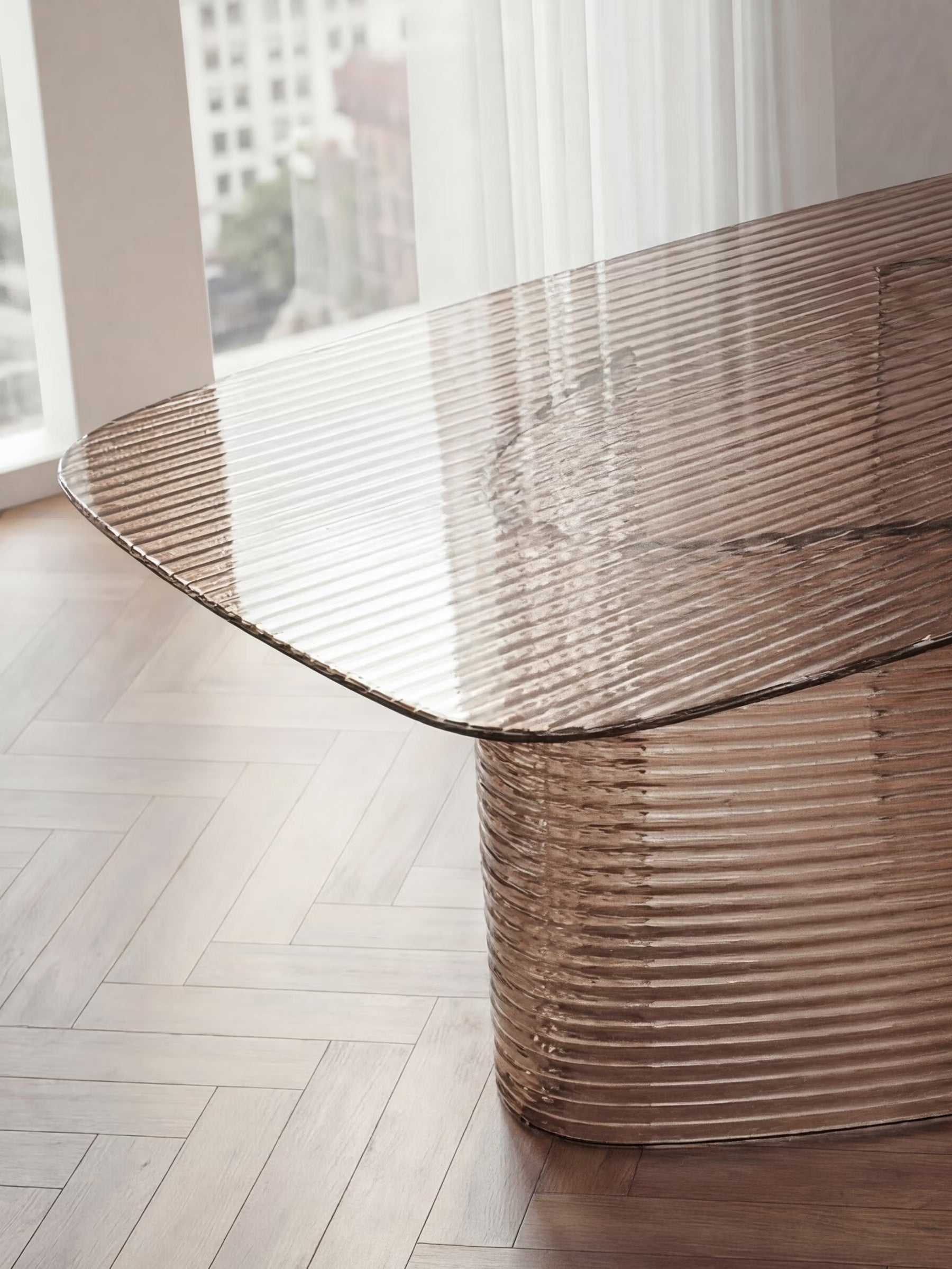 Lovely Tavolo da pranzo rettangolare 240×120 cm in vetro rigato