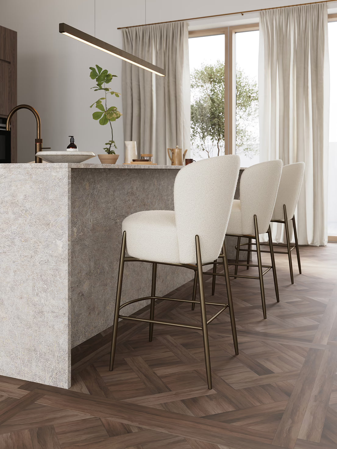 Orbit - tabouret rembourré en bouclé RPES durable avec pieds en métal